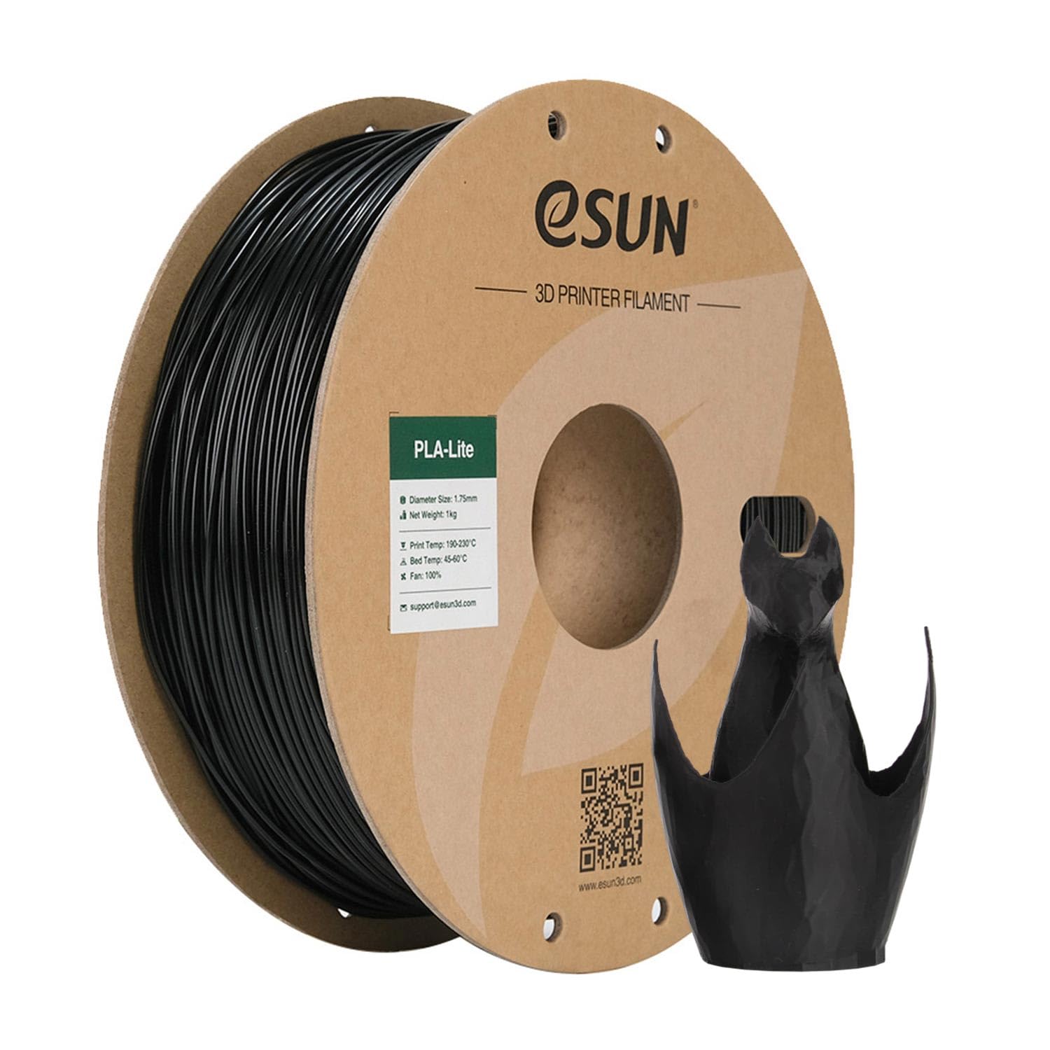 eSUN Black PLA Filament, 3D Printing PLA Lite Filament 1.75mm Dimensional Accuracy +/- 0.03mm, 1kg Carboard Spool (2.2lbs) 3D Pr