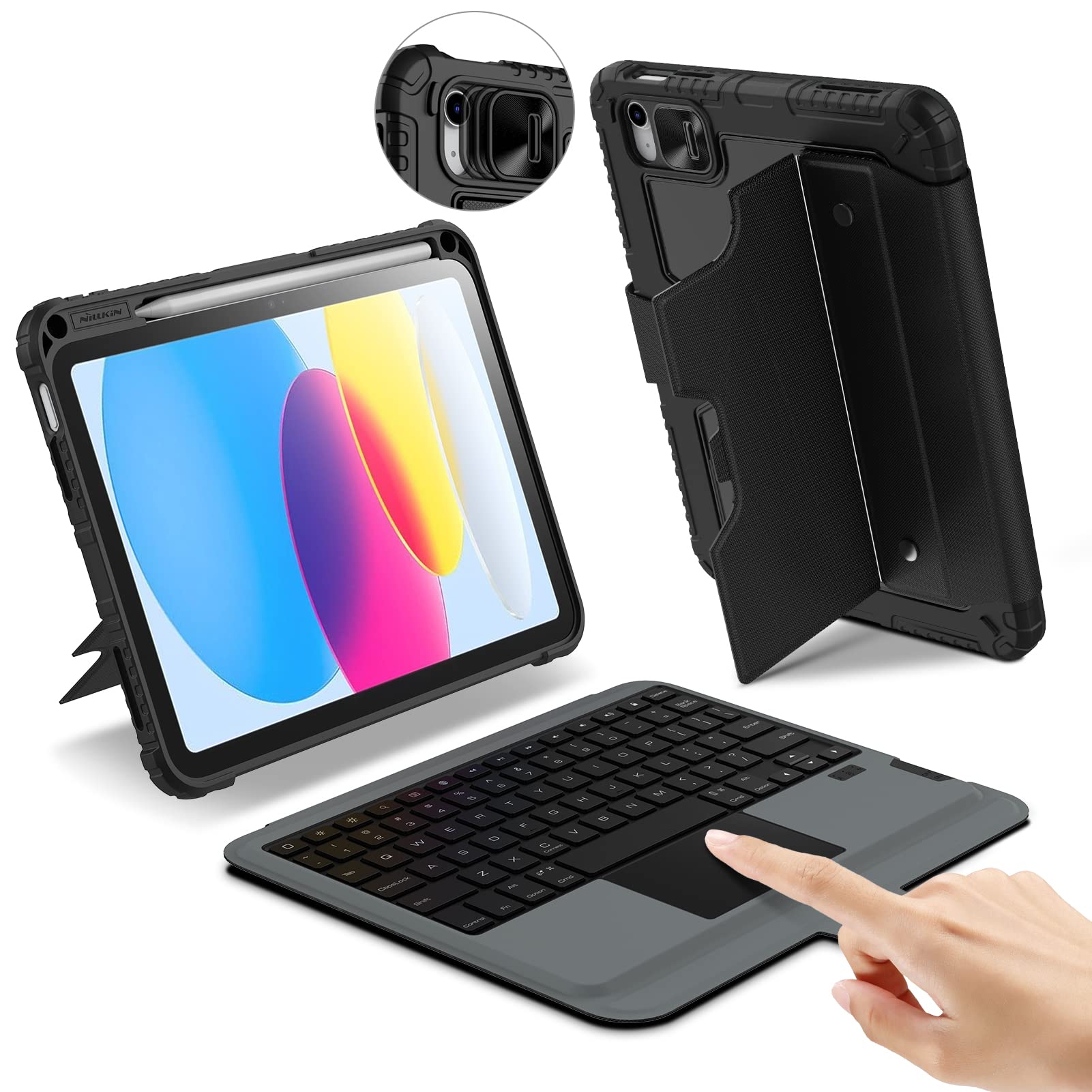 Nillkin Ipad 10Th Generation Case With Keyboard, Magic Trackpad, Pencil Holder, Detachable Keyboard, Sliding Camera Cover, Flexi