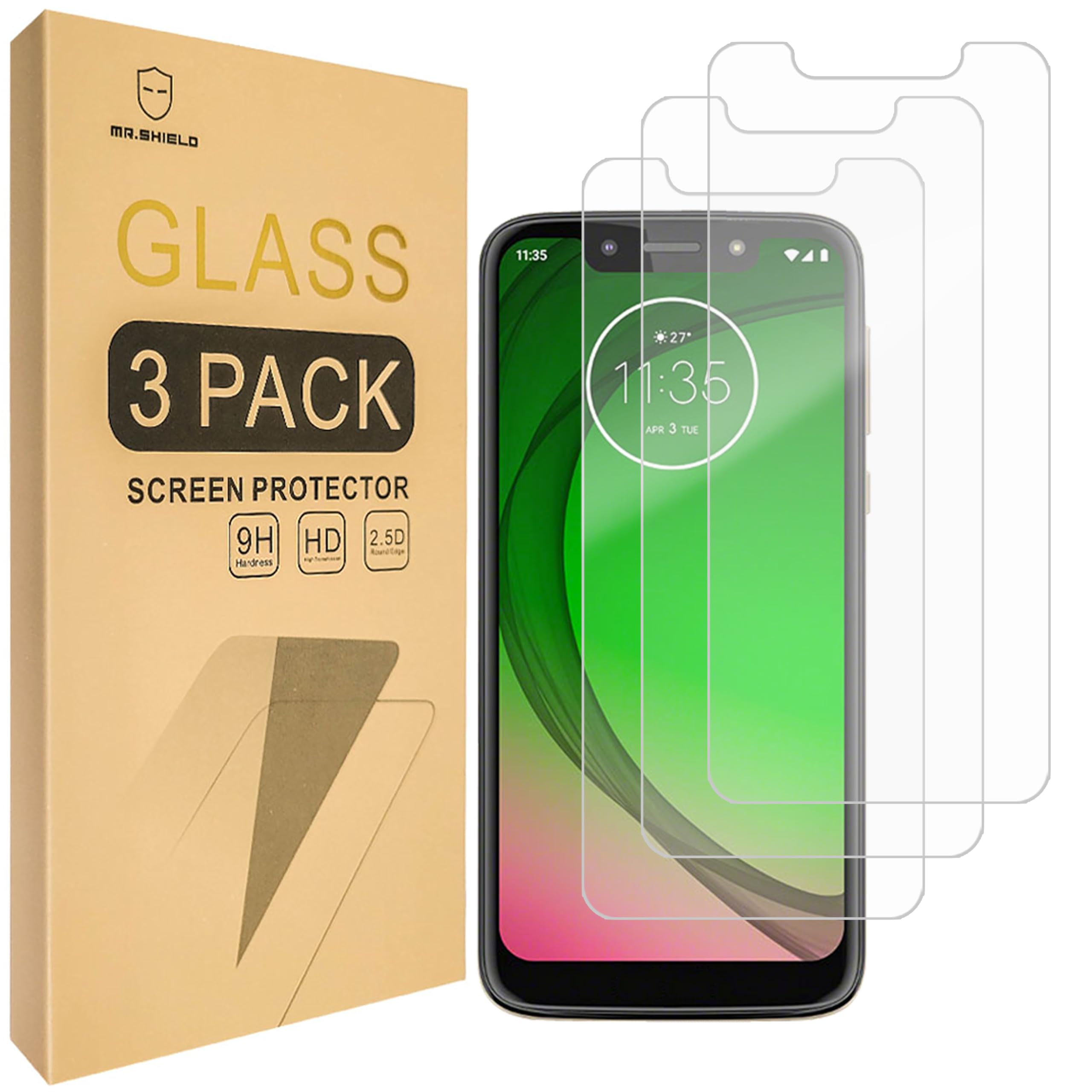 Mr.Shield [3 Pack] Designed For Motorola (Moto G7 Play) [Upgrade Maximum Cover Screen Version] [Tempered Glass] Screen Protector