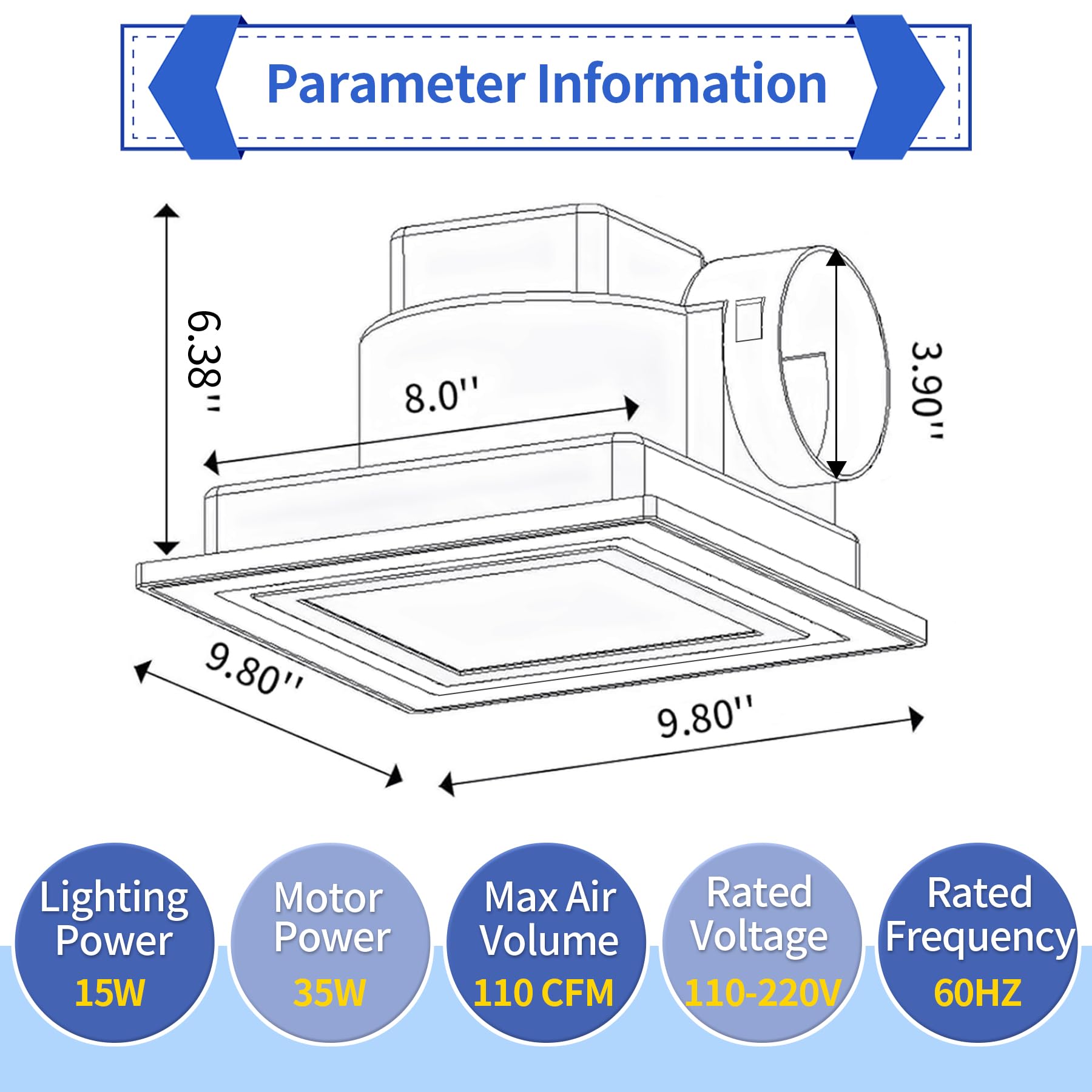 Yopmb Bathroom Fan With Light, Ceiling Mount Quiet Square Bathroom Exhaust Fan With Color Change Light 3000K/4000K/6000K, Home V