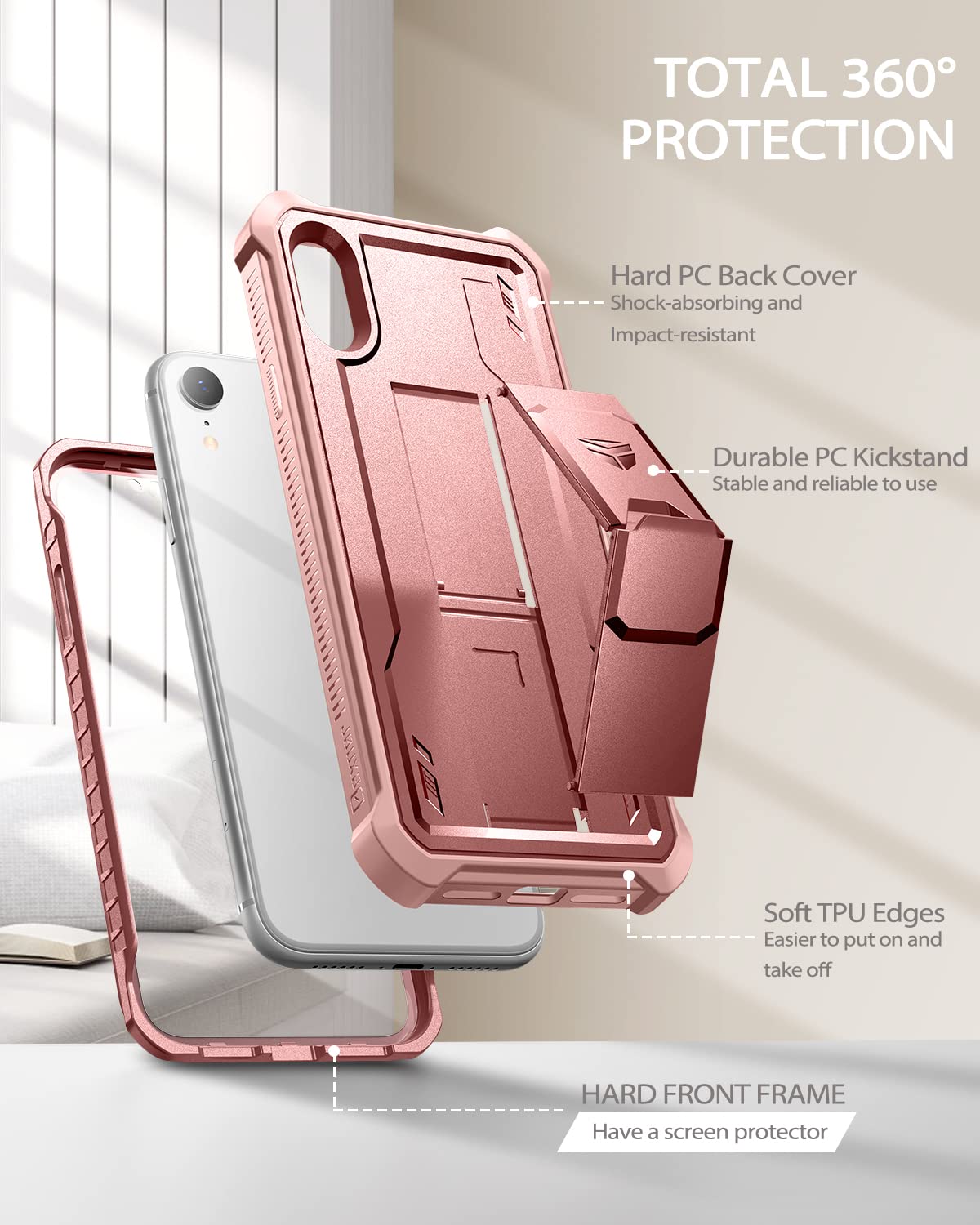 Dexnor For Iphone Xr Case, [Built In Screen Protector And Kickstand] Heavy Duty Military Grade Protection Shockproof Protective