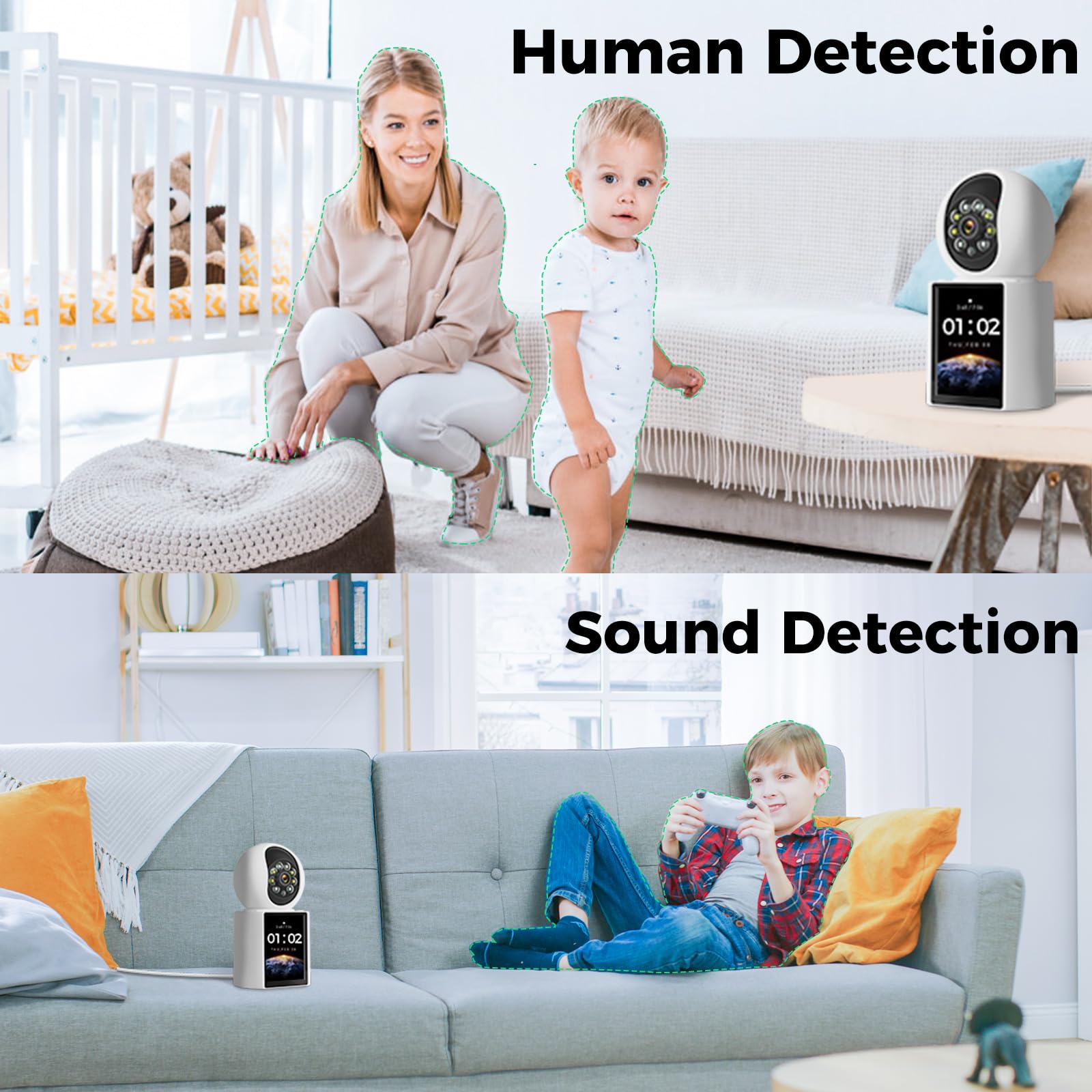 2K Security Camera Indoor, 360 Video Call Security Camera With 2.8'' Screen For Home Security/Pet/Baby Monitor/Elder, Motion/Ai