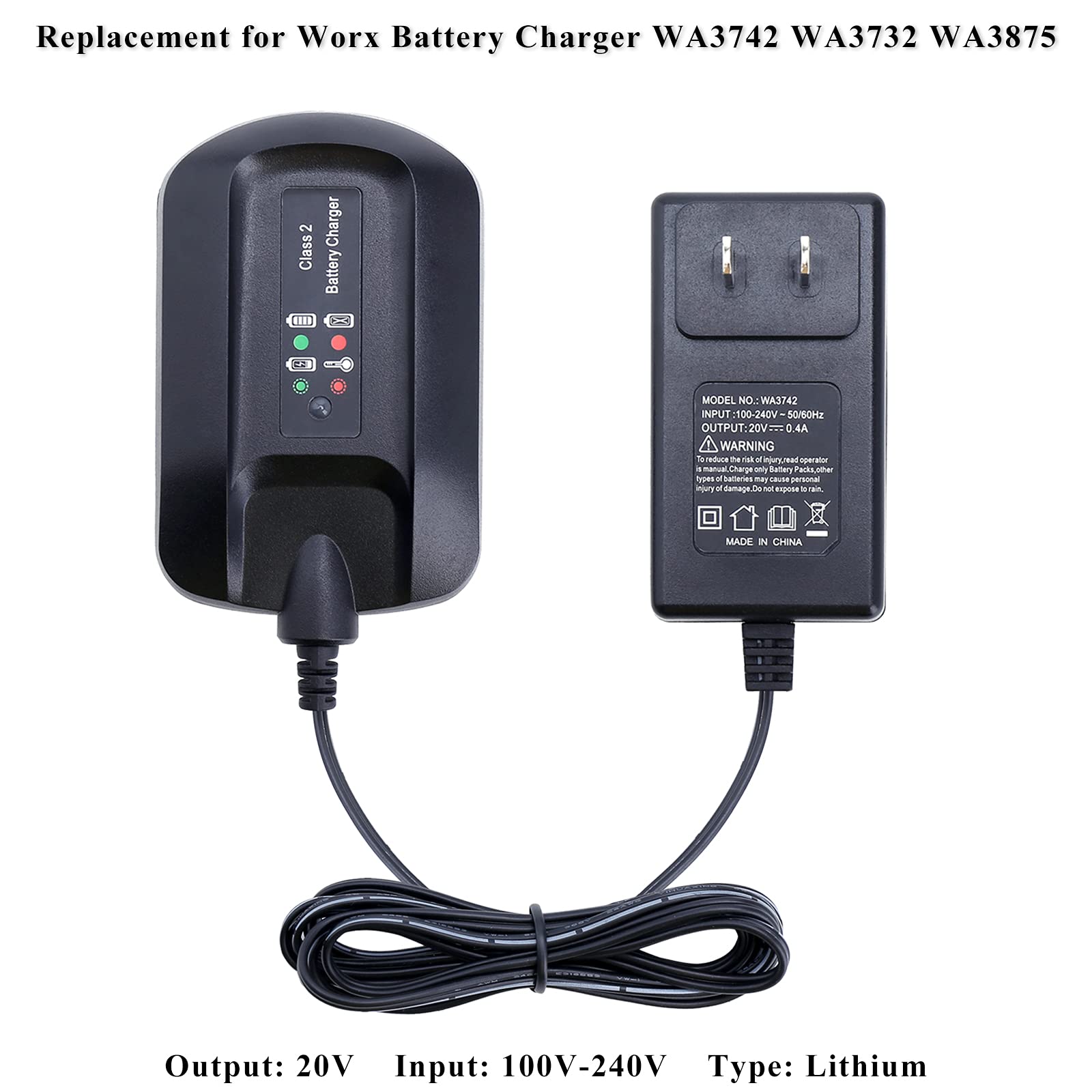 Elefly Wa3742 Compatible With Worx 20V Battery Charger Wa3732 Compatible With Worx 20V Lithium Battery Wa3525 Wa3520 Wa3575 Wa35
