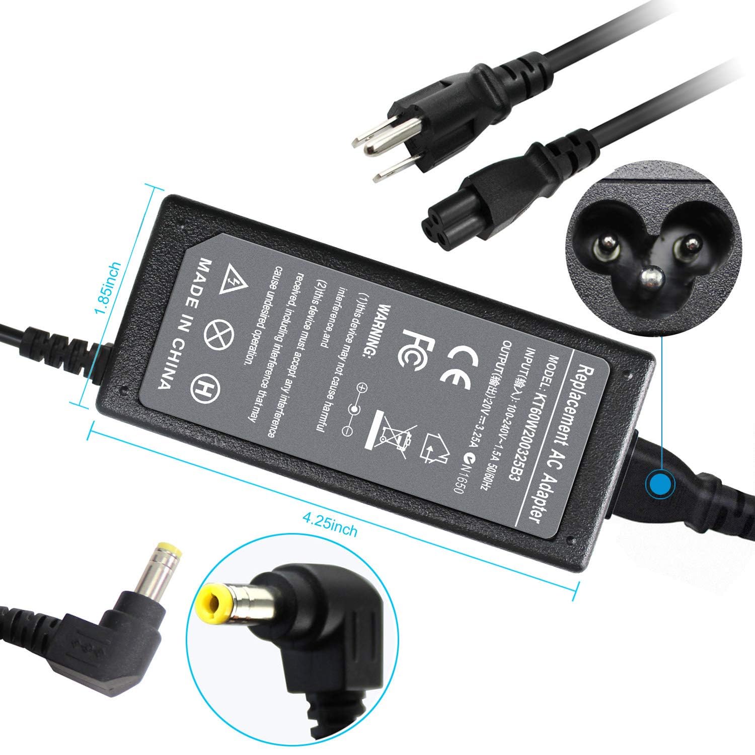 Cpa A065 Charger For Lenovo Ideapad V570 B570 Z580 G570 U410 U310 P500 N580 N585 S415 B575 G575 N586 G585 Y580 G500 Z500 Y530 G580 B560,3600194 Pa 1650 37Lc 36001651 Adp 65Kh B Adapter Power Supply