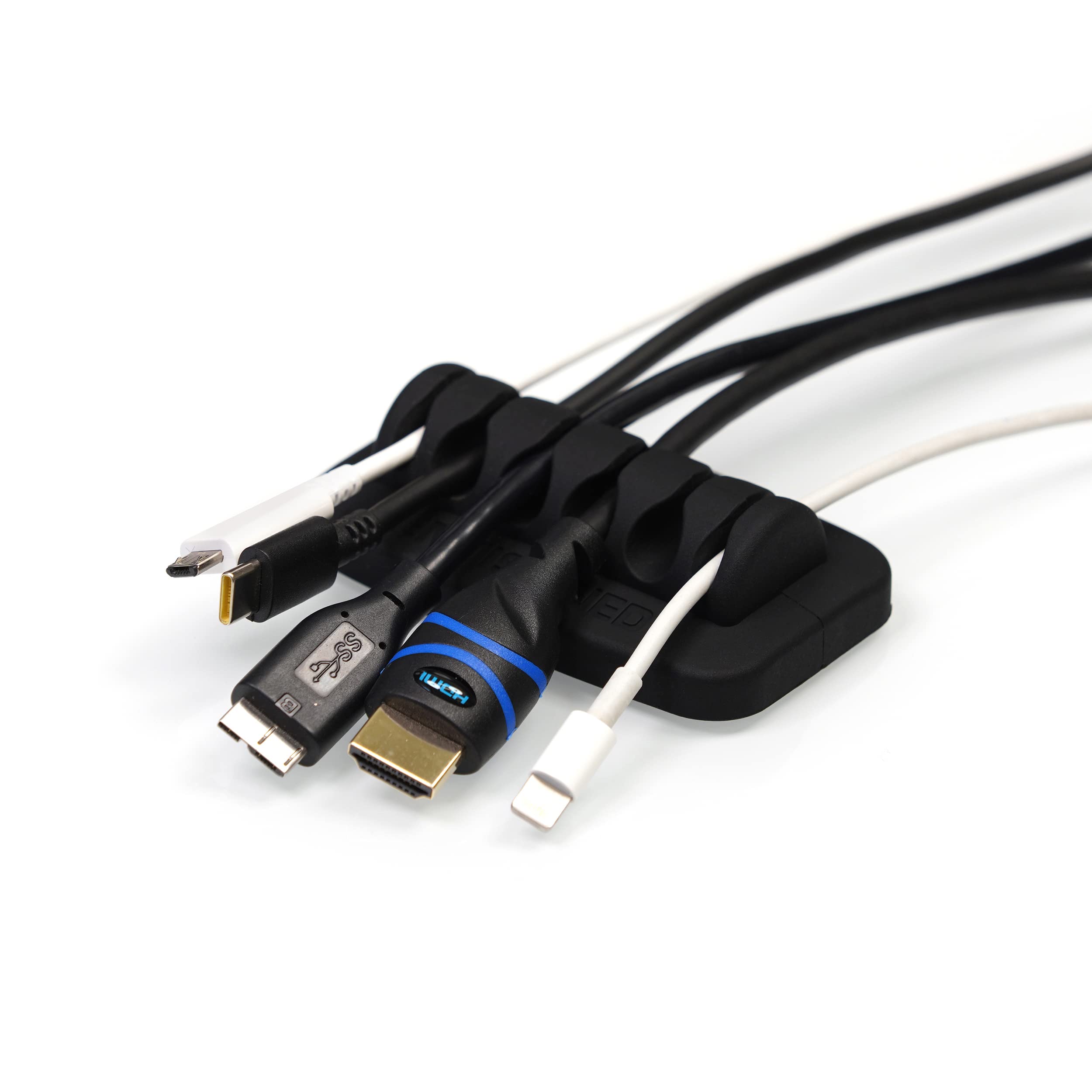 Desktop Cable Organizer, Weighted, Eco Friendly Silicone, No Bad Smell, Bundled With 4 Reusable Cable Ties (Black)