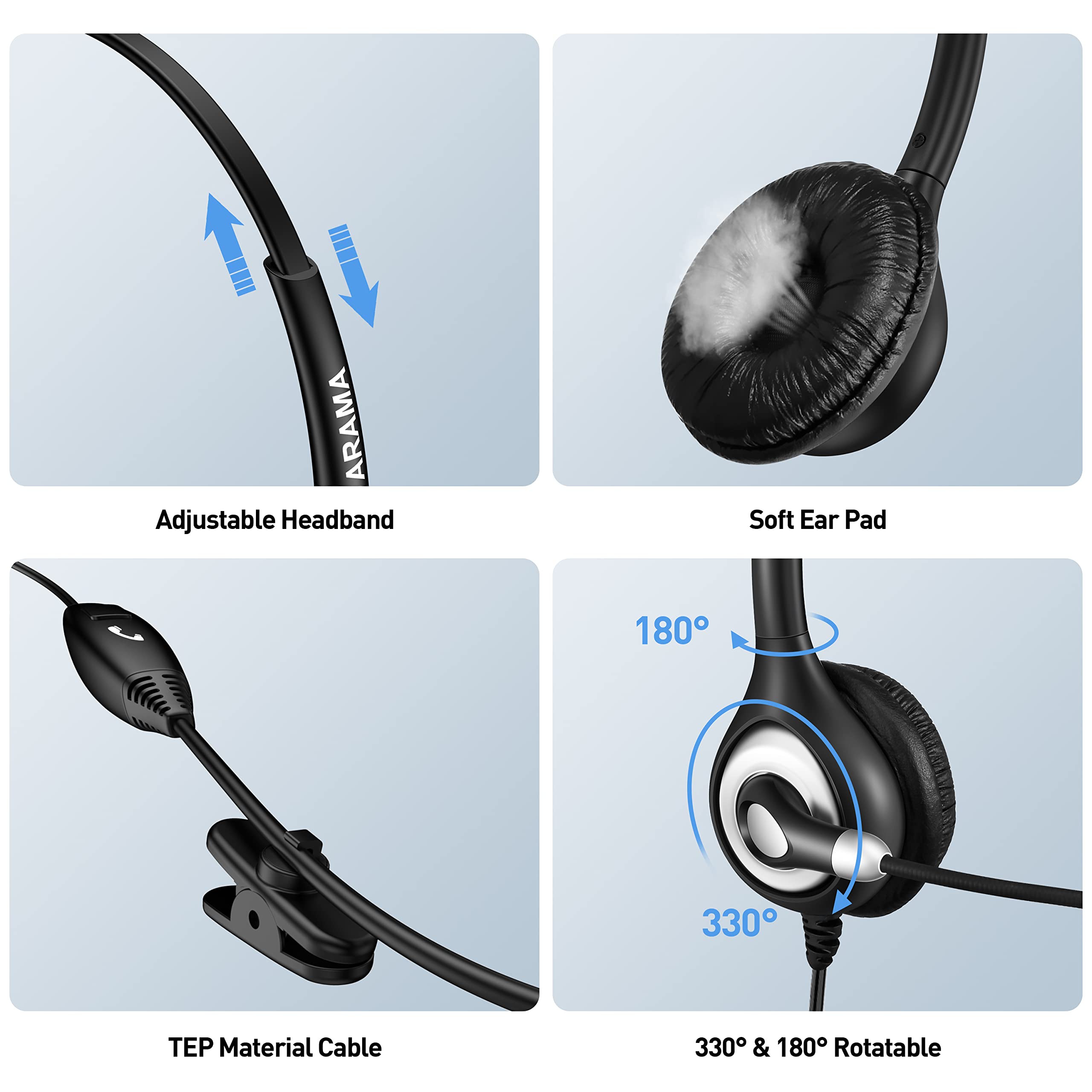 Arama Cell Phone Headset With Microphone Noise Cancelling & Call Controls 3.5Mm Computer Headphone For Iphone, Android, Laptop, Pc, Call Center Office, Business Skype Softphone