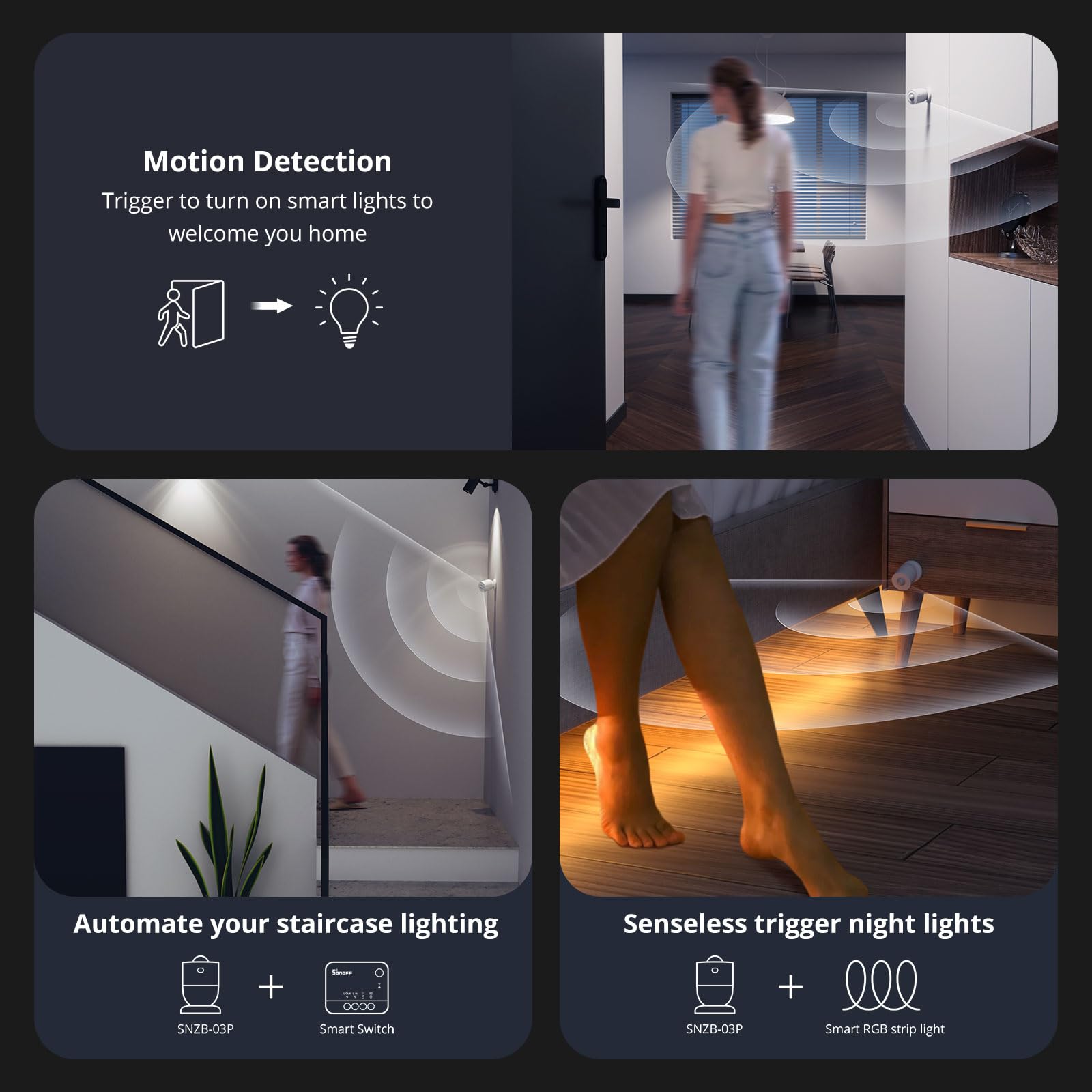 Sonoff Snzb 03P Zigbee Motion Sensor, 3 Year Battery Life, For Alert System And Automations Wireless Motion Detector, Sonoff Zig