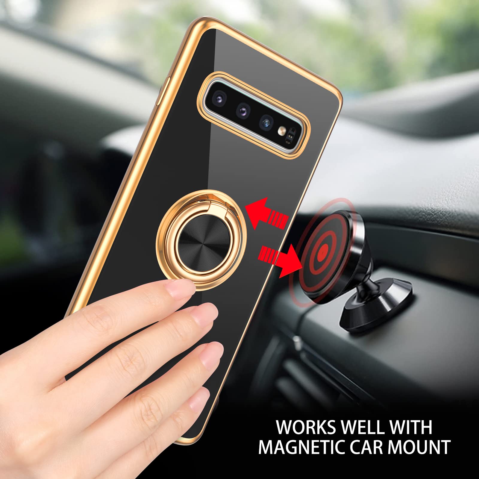 Duedue For Samsung Galaxy S10 Plus Case With Ring Holder Kickstand 360 Degree Rotation Magnetic Car Finger Soft Tpu Slim Cover S