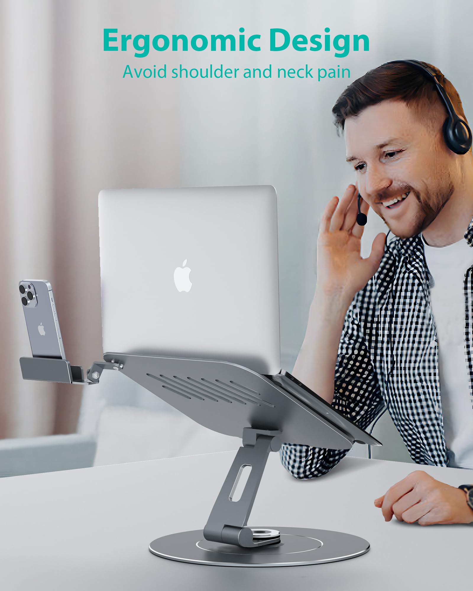 Portable Laptop Stand,Adjustable Laptop Riser,360 Rotating Laptop Stand With Phone Holder,Foldable Laptop Stand For Desk,Ergonom