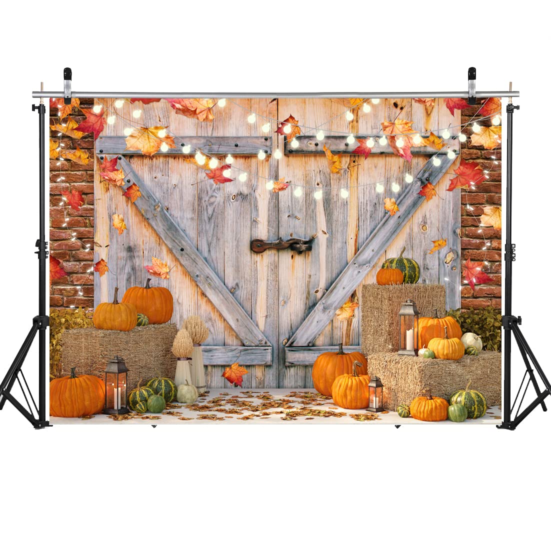 Lycgs 8X6Ft Fall Thanksgiving Backdrop Autumn Pumpkin Harvest Barn Background Hay Maple Leaves Baby Shower Banner Supplies Photo