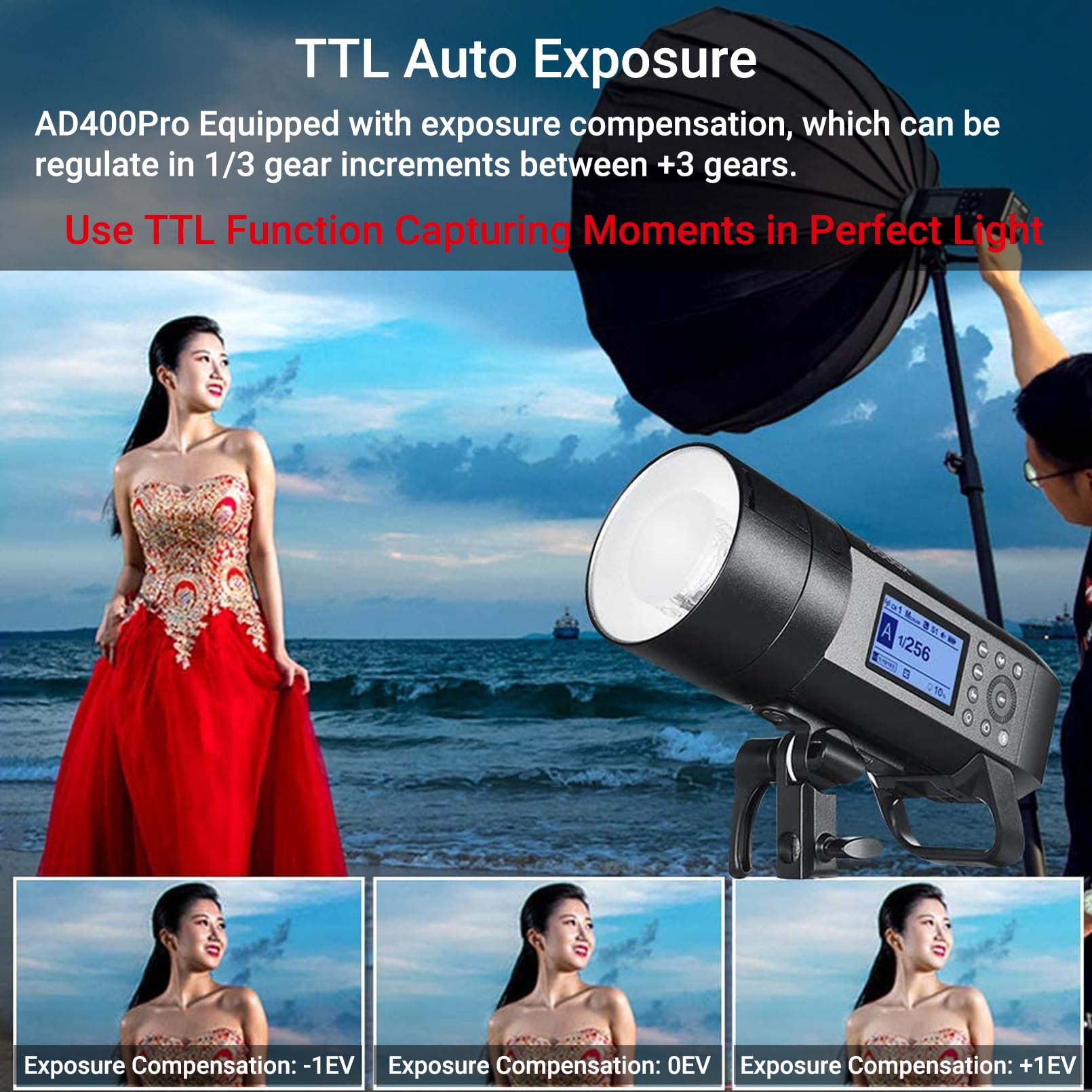 Godox Ad400 Pro Ad400Pro Outdoor Flash Strobe Light, 400W Ttl Portable Flash Monolight 1/8000S Hss Speedlite, Rechargeable Li Io