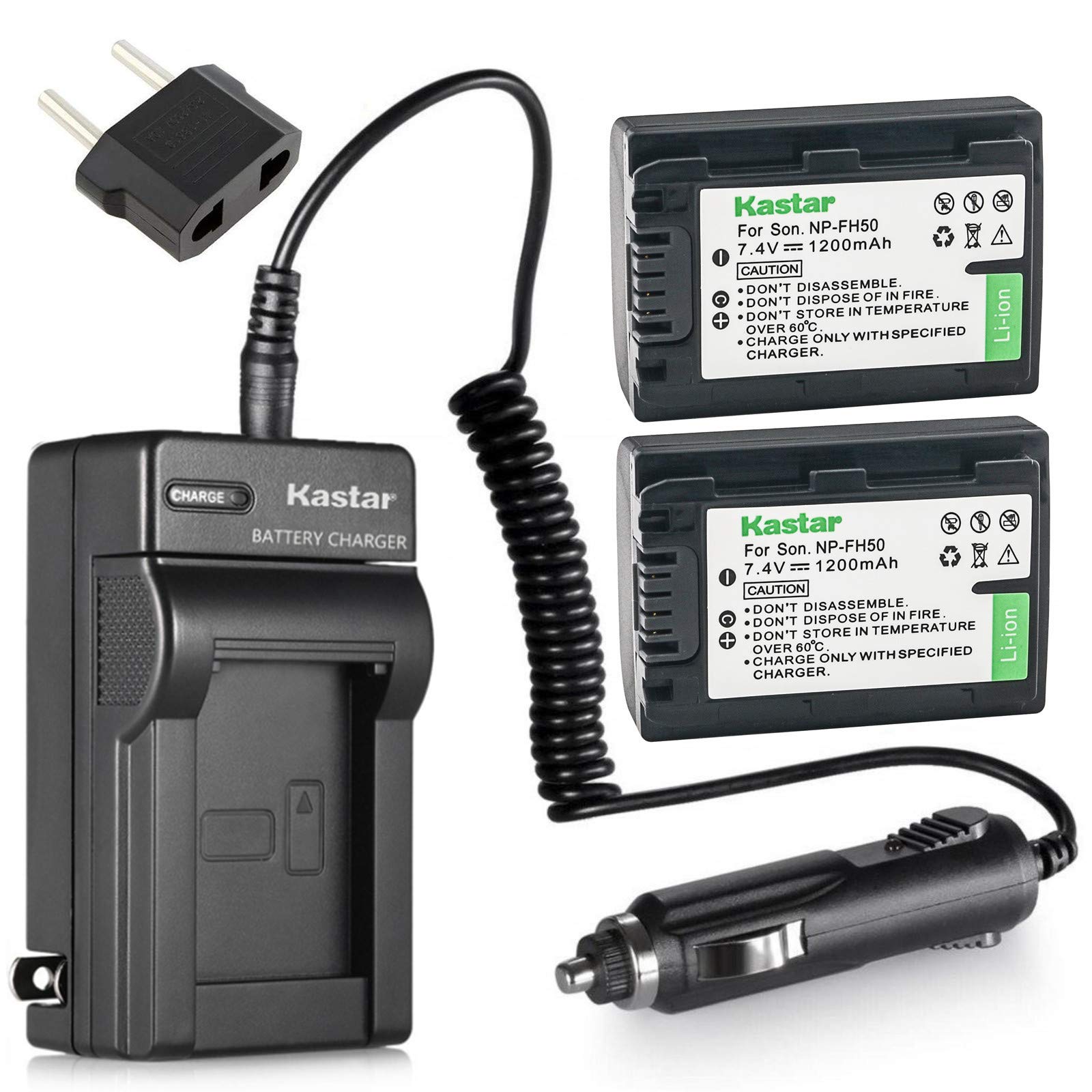 Kastar NP-FH50 Battery 2-Pack and Charger Replacement for Sony DCR-DVD610 DCR-DVD710 DCR-DVD810 DCR-DVD910 DCR-DVD510 DCR-DVD410