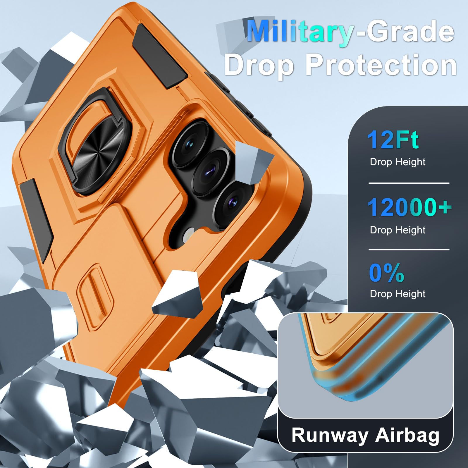 Janmitta Compatible With Samsung Galaxy S24 Case Built In Slide Camera Lens Cover+Screen Protector+Ring Holder,Heavy Duty Shockp