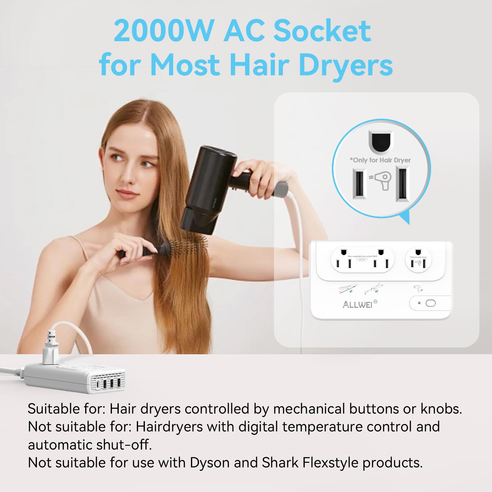 Allwei 2000W Travel Voltage Converter 220V To 110V Converter For European Travel, Voltage Adapter For Hair Dryer, Straightener/C