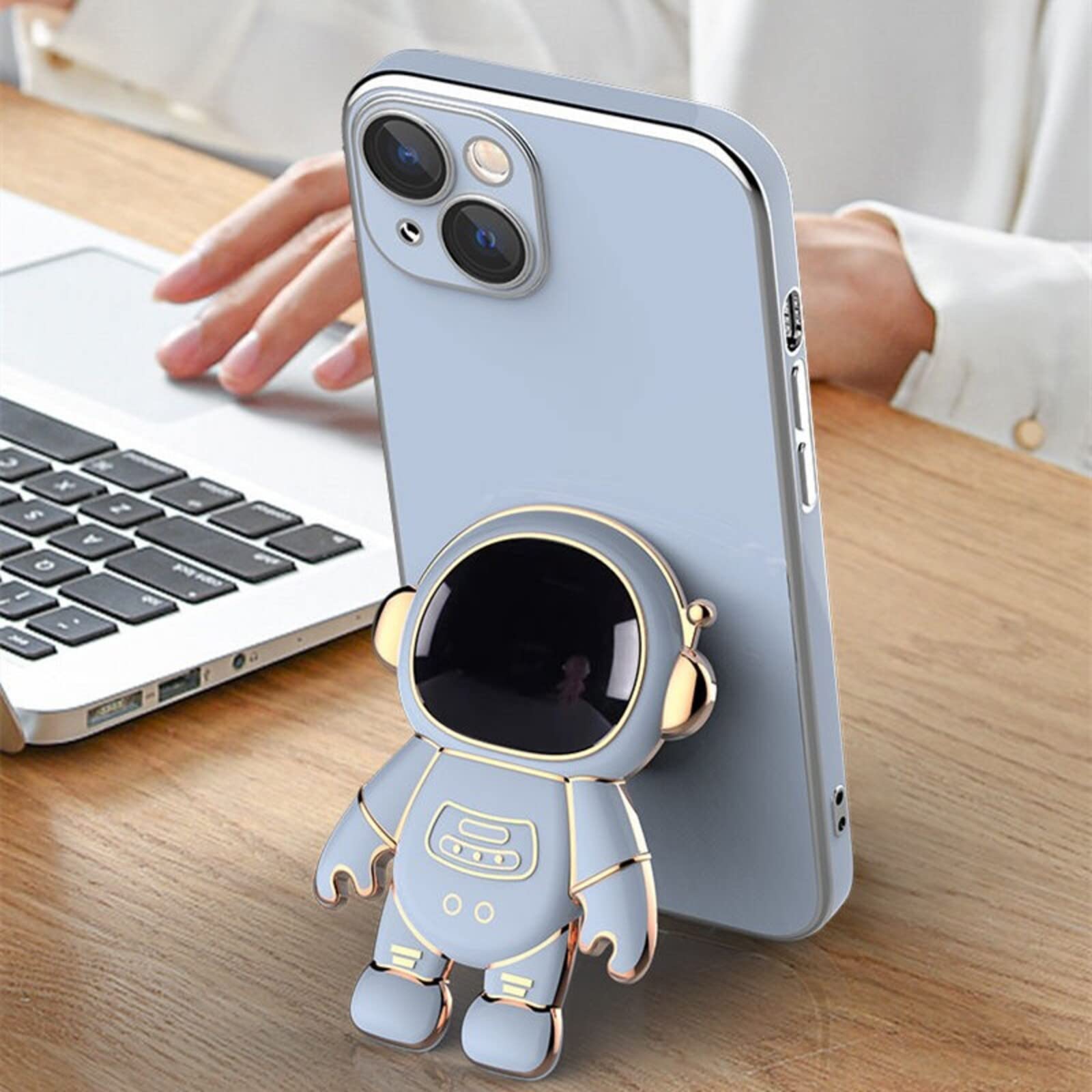 Lswrlixa Astronaut Case Compatible Iphone 11 12 13 Pro Max 6D Plating Case Cover With Stand Astronaut Case Blue For Iphone 13