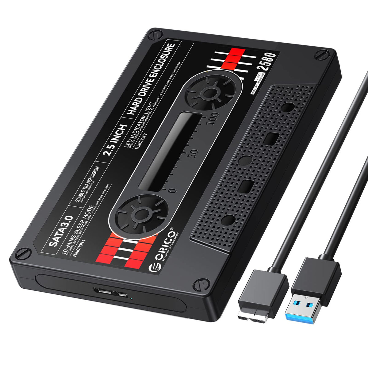 Orico 2.5'' Hard Drive Enclosure Sata To Usb3.0 Diy Sticker External Hdd Enclosure For 7/9.5Mm Hdd Ssd, Portable Hard Drive Case