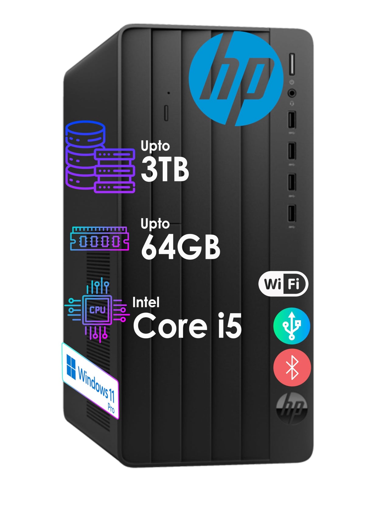 Hp Desktop Tower Pro | Intel Core I5 (6-Core Turbo-Boost 4.4Ghz) Processor | 32Gb Ram, 2.0Tb Storage | Wi-Fi, Bluetooth | Hdmi, 