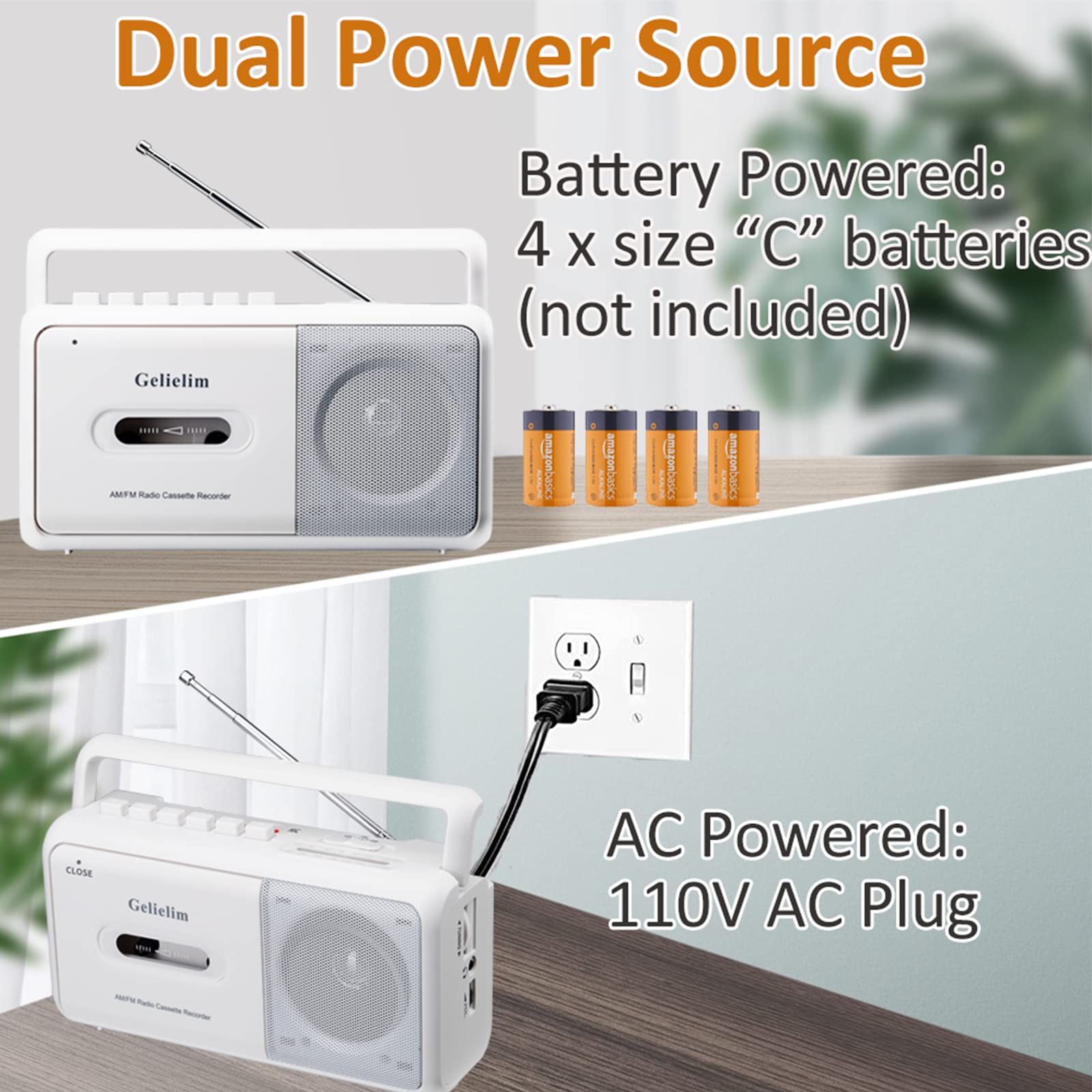 Gelielim Cassette Player Boombox, Portable Am/Fm Radio Stereo, Cassette Tape Player Recorder With Big Speaker And Earphone Jack,