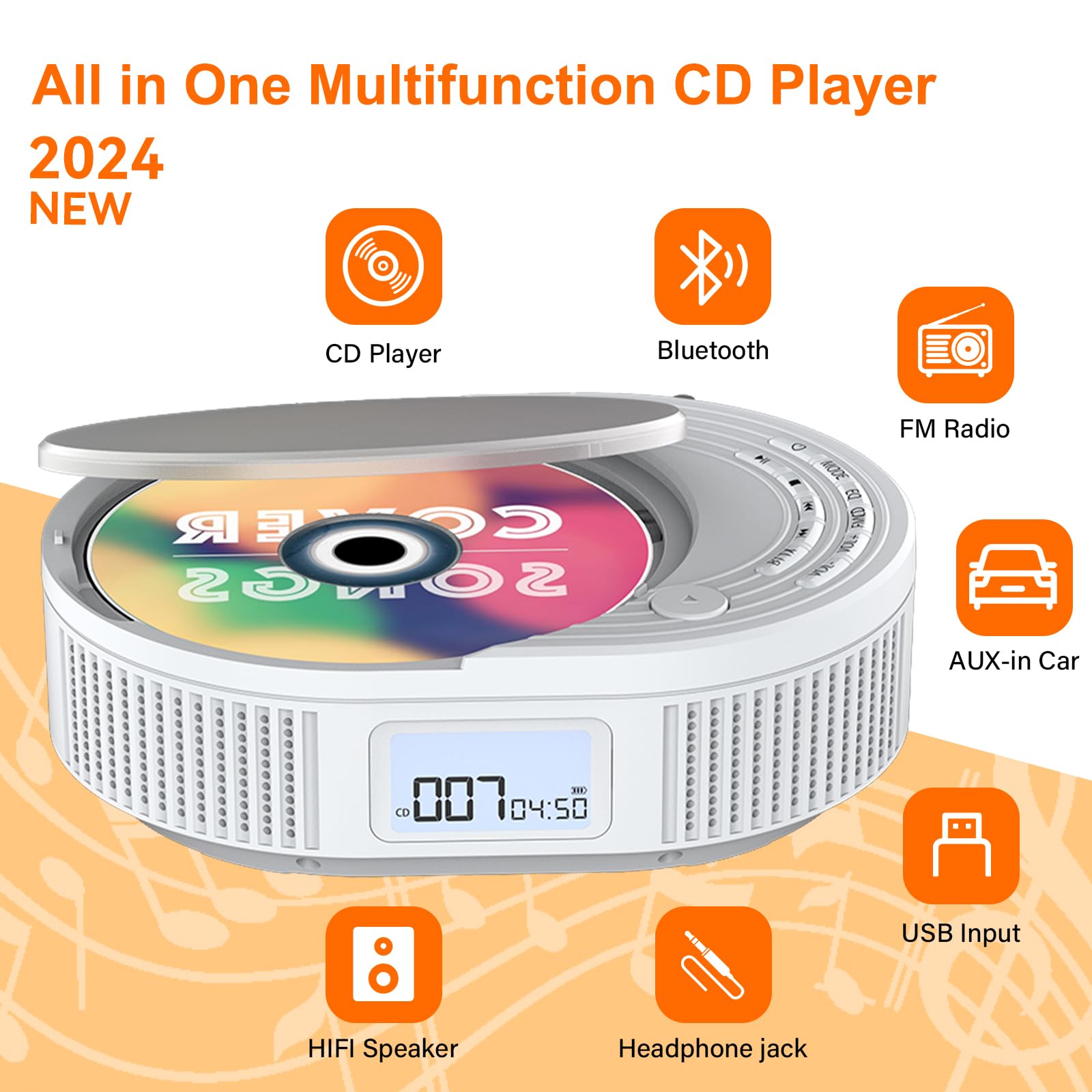 Cd Player Portable,Monodeal Boombox Cd Player With Bluetooth Transmitter,Fm Radio & Bluetooth Speaker 2 In 1 Combo,Portable Cd Player For Car/Home With Remote Control,Headphone Jack,Support Aux/Usb