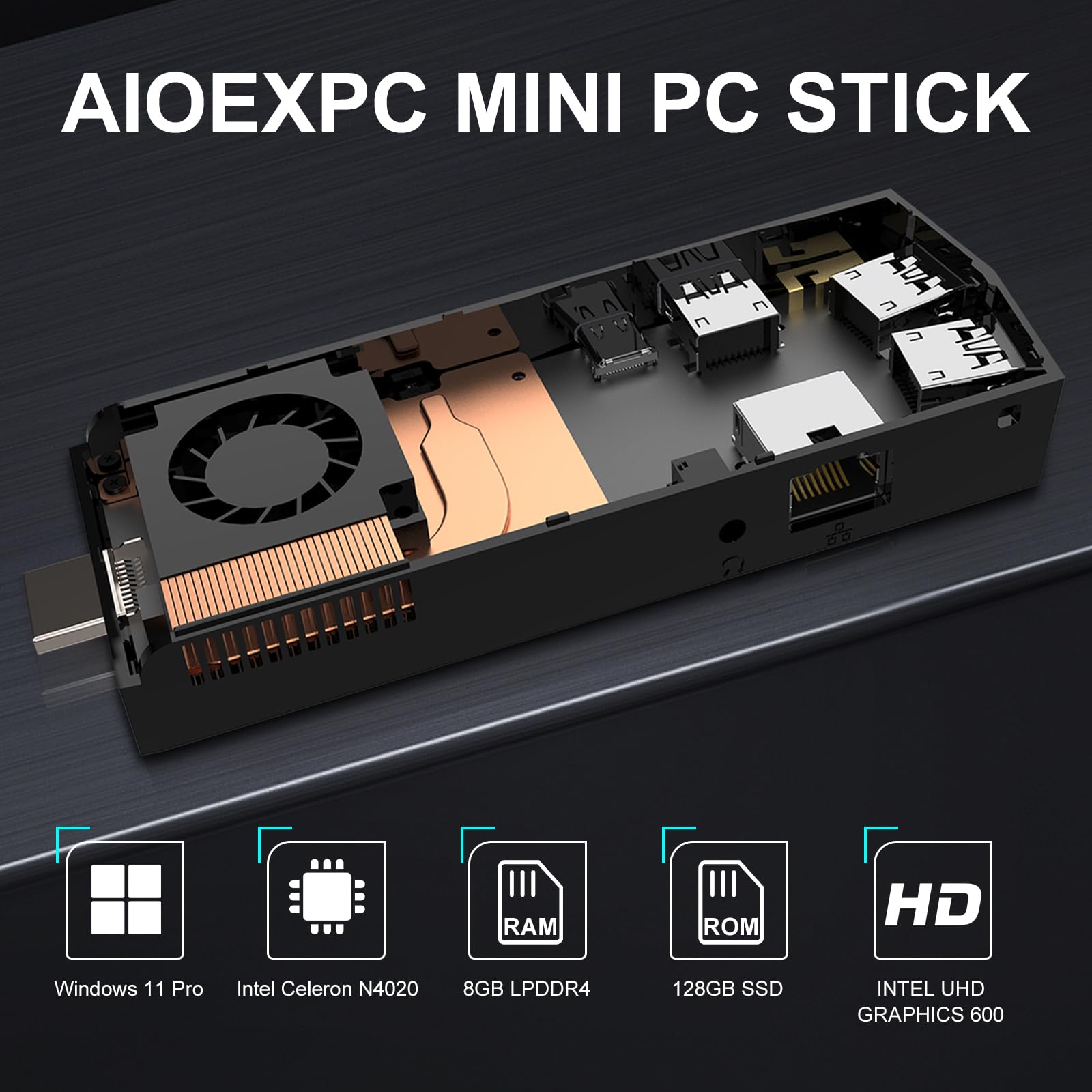 Aioexpc Mini Pc Stick Intel Celeron N4000 2.8Ghz Windows 11 Pro 8Gb Ddr4 128Gb Ssd Mini Compute Stick Support 4K Hdmi, 2.4G/5.0G