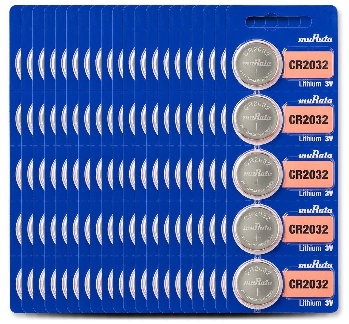 Murata Cr2032 Battery Dl2032 Ecr2032 3V Lithium Coin Cell (100 Batteries)
