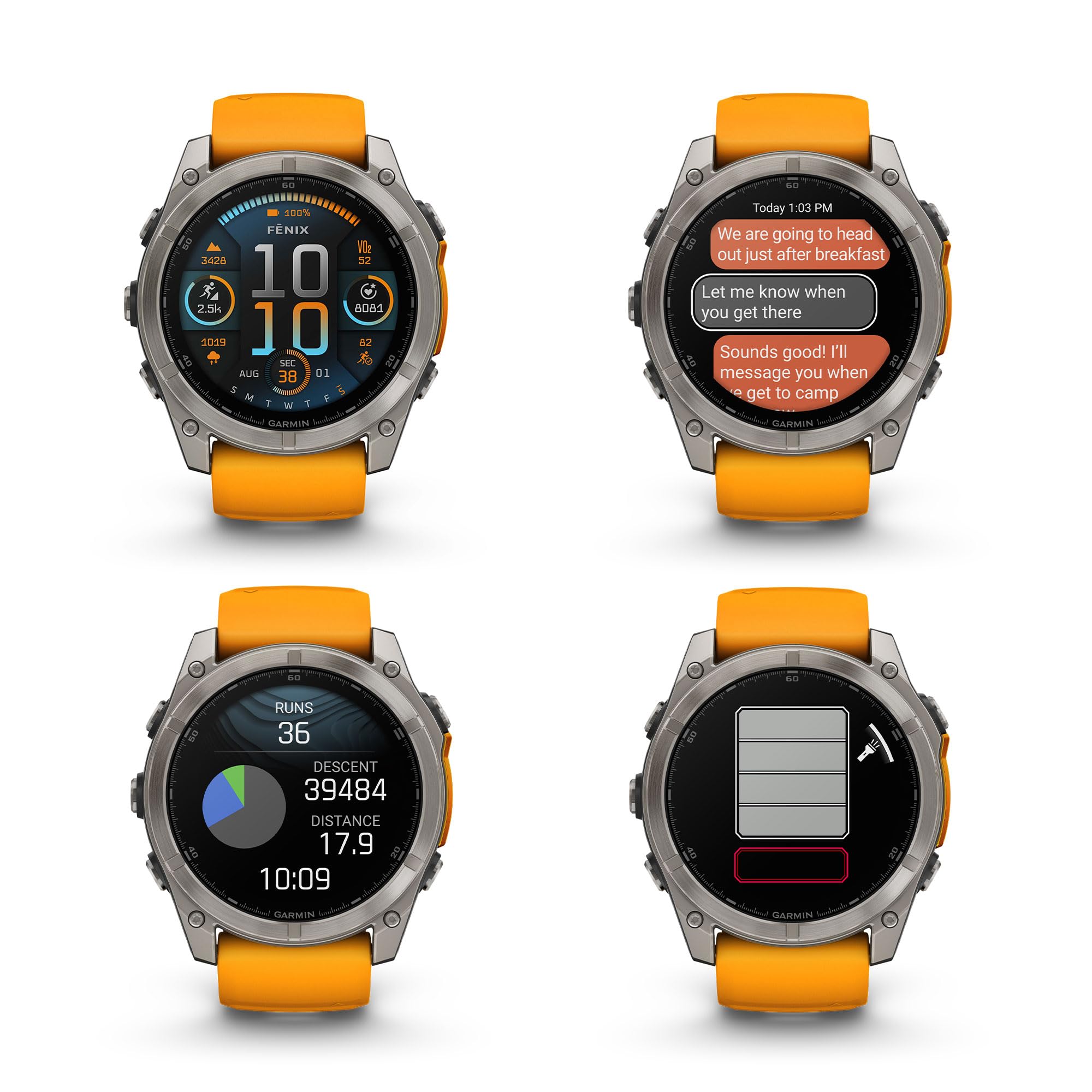 Garmin Fenix 8 51Mm Amoled Sapphire Premium Multisport Gps Smartwatch Titanium With Spark Orange/Graphite Silicone Band, Built-I