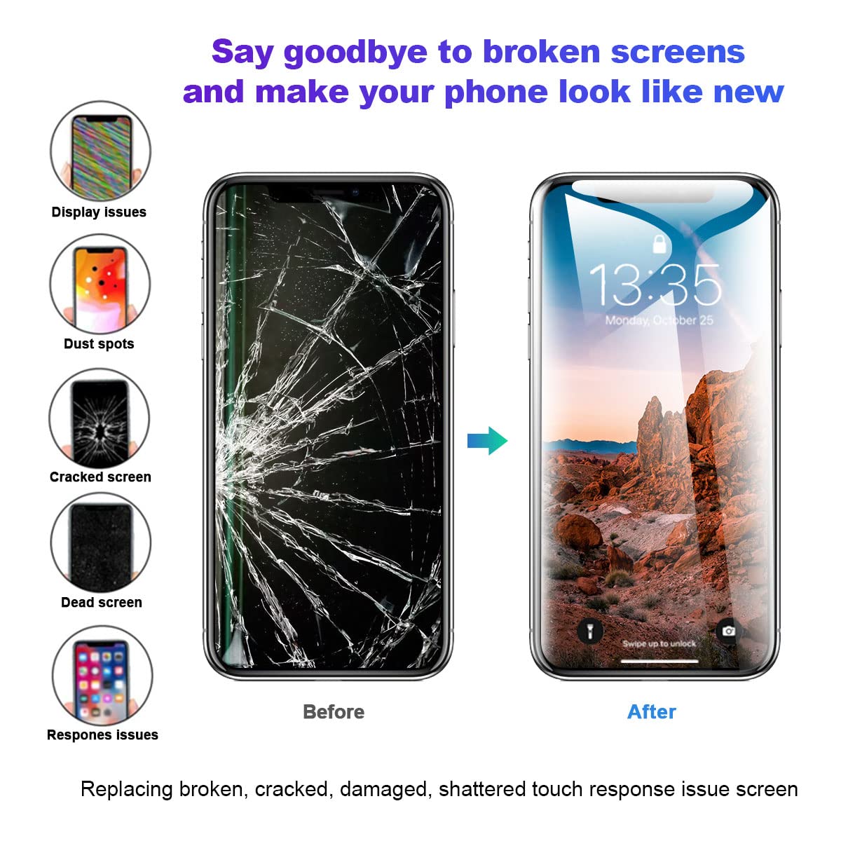 Efaithfix For Iphone Xr Screen Replacement Cof 6.1 Inch Lcd Screen Frame Assembly 3D Touch Display Screen Digitizer For A1984/A2