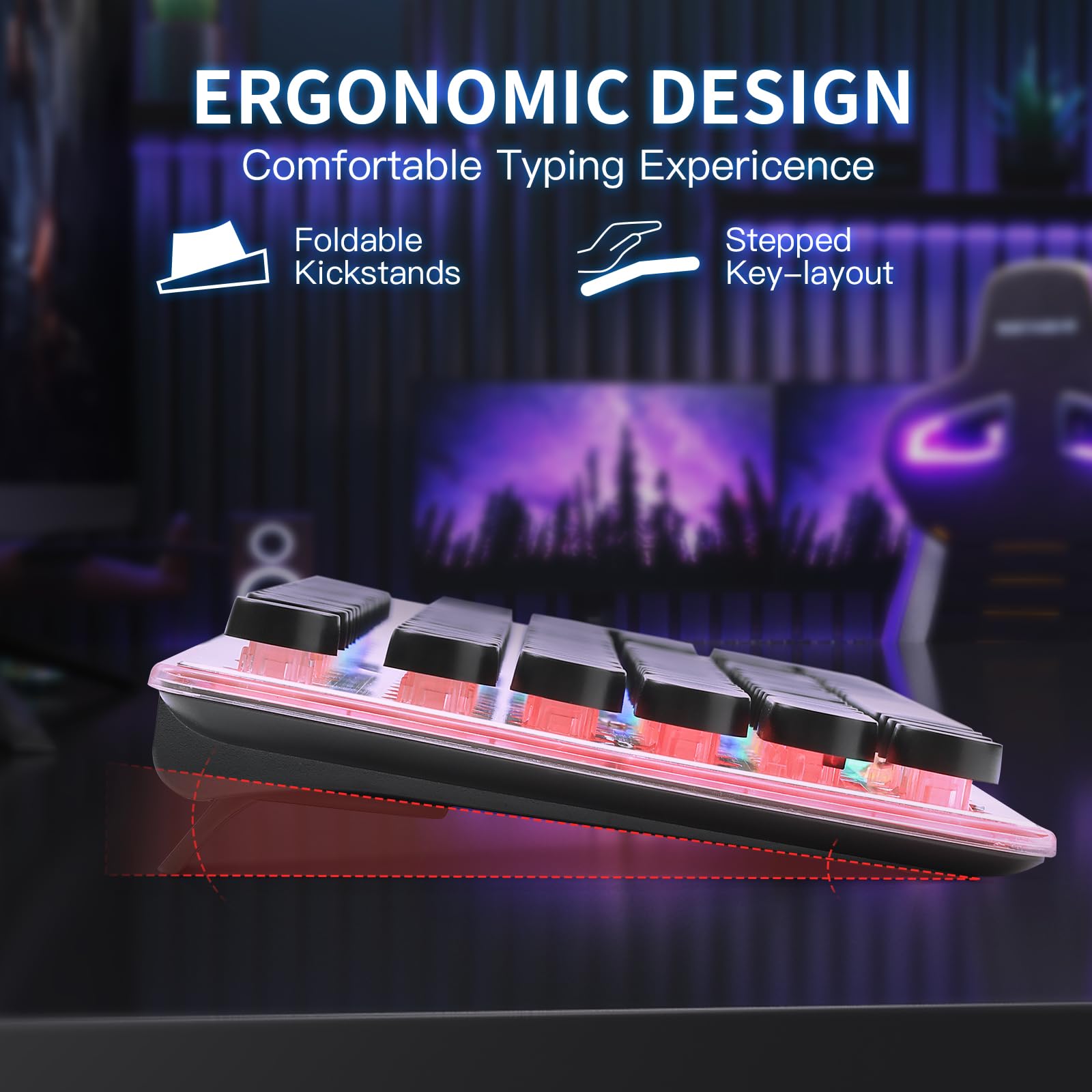 Answk Typewriter Style Gaming Keyboard With Metal Panel, Rainbow Led Backlit, Round Keys, Anti Ghosting, Spill Resistant, Light