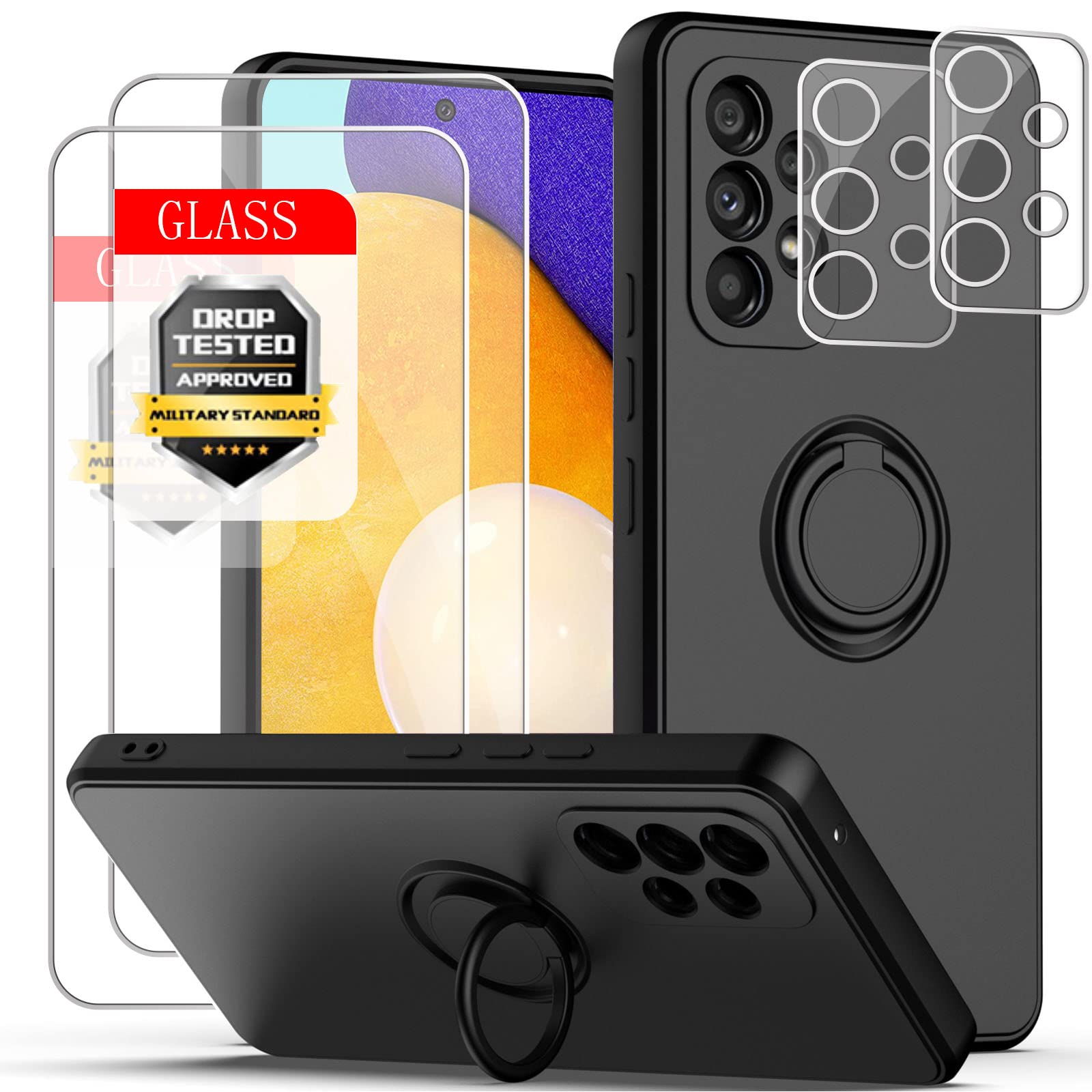 Esakycn For Samsung Galaxy A52 / A52S 5G Case With Screen Protector [2 Pack] And Camera Lens Protector [2 Pack], Phone Case Sili