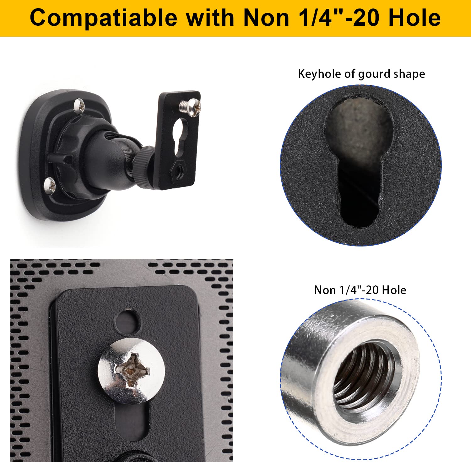 Mippko 2 Pack Speaker Wall Mount Holder For Standard 1/4' 20 Threaded Screw Hole,360� Adjustment Aluminum Alloy Mount,Black
