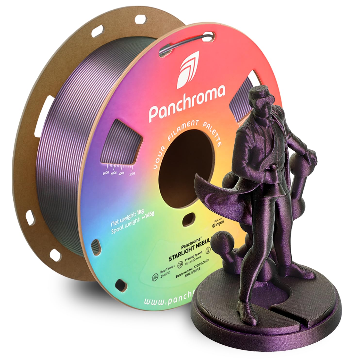 Polymaker Panchroma Purple Color Changing PLA, 1.75mm, 1KG, Glitter Starlight Nebula 3D Printer Filament, Hides Layer Lines, Eas