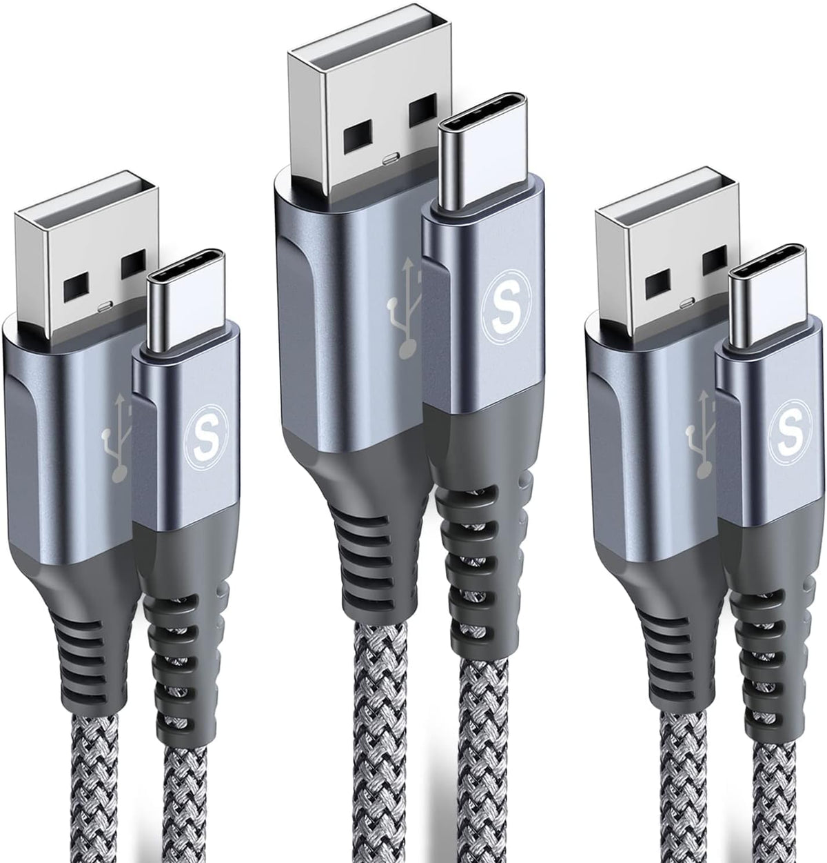Sweguard Usb C Cable 3.1A Fast Charging [3Pack,6.6Ft+3.3Ft+1.5Ft], Usb A To Usb C Charger Nylon Braided Cord For Samsung Galaxy