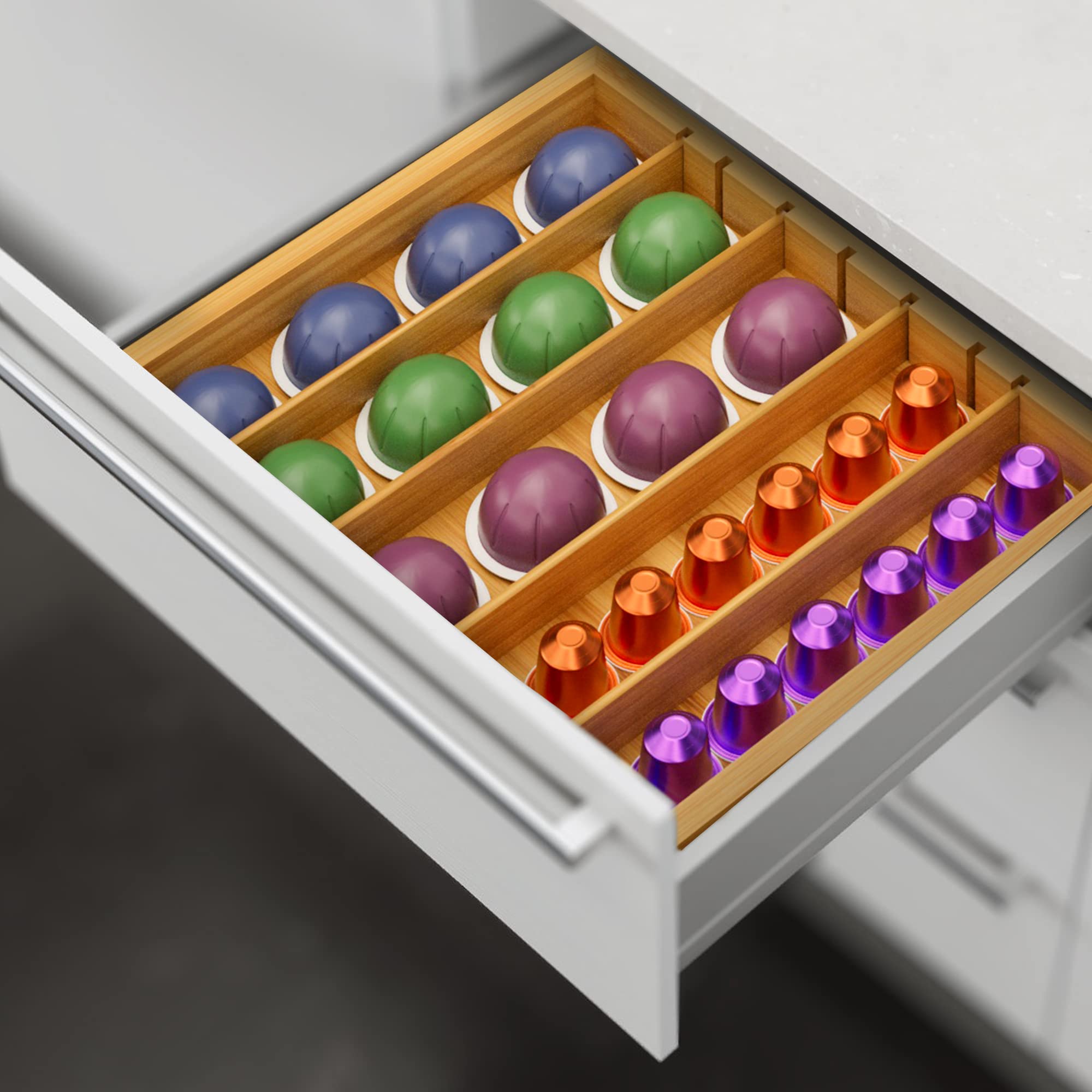 Minboo Bamboo K Cup Holder For Drawer Or Countertop Coffee Pod Holder 25 36 K Cup Pod Storage Tea Bag Organizer K Cup Storage Fo