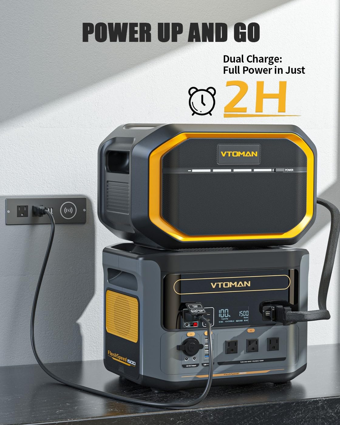 Vtoman 2376Wh Portable Power Station Bundle With Extra Battery & 200W Solar Panel Included - Up To 2000W Solar Power Generator F