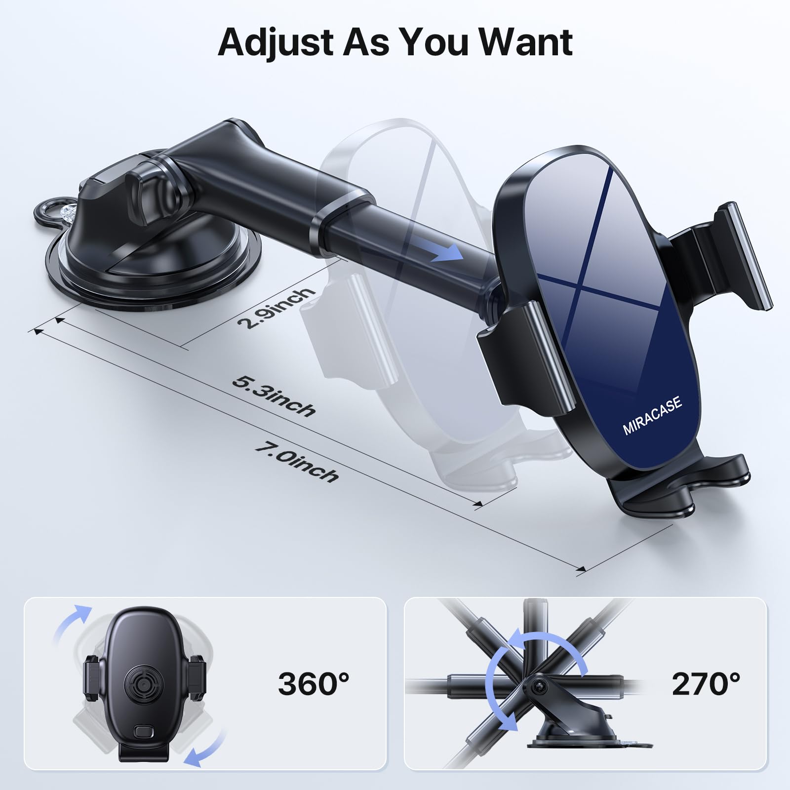 Miracase 3-In-1 Cell Phone Holders For Your Car, Universal Car Phone Holder Mount For Dashboard Air Vent Windshield Compatible W