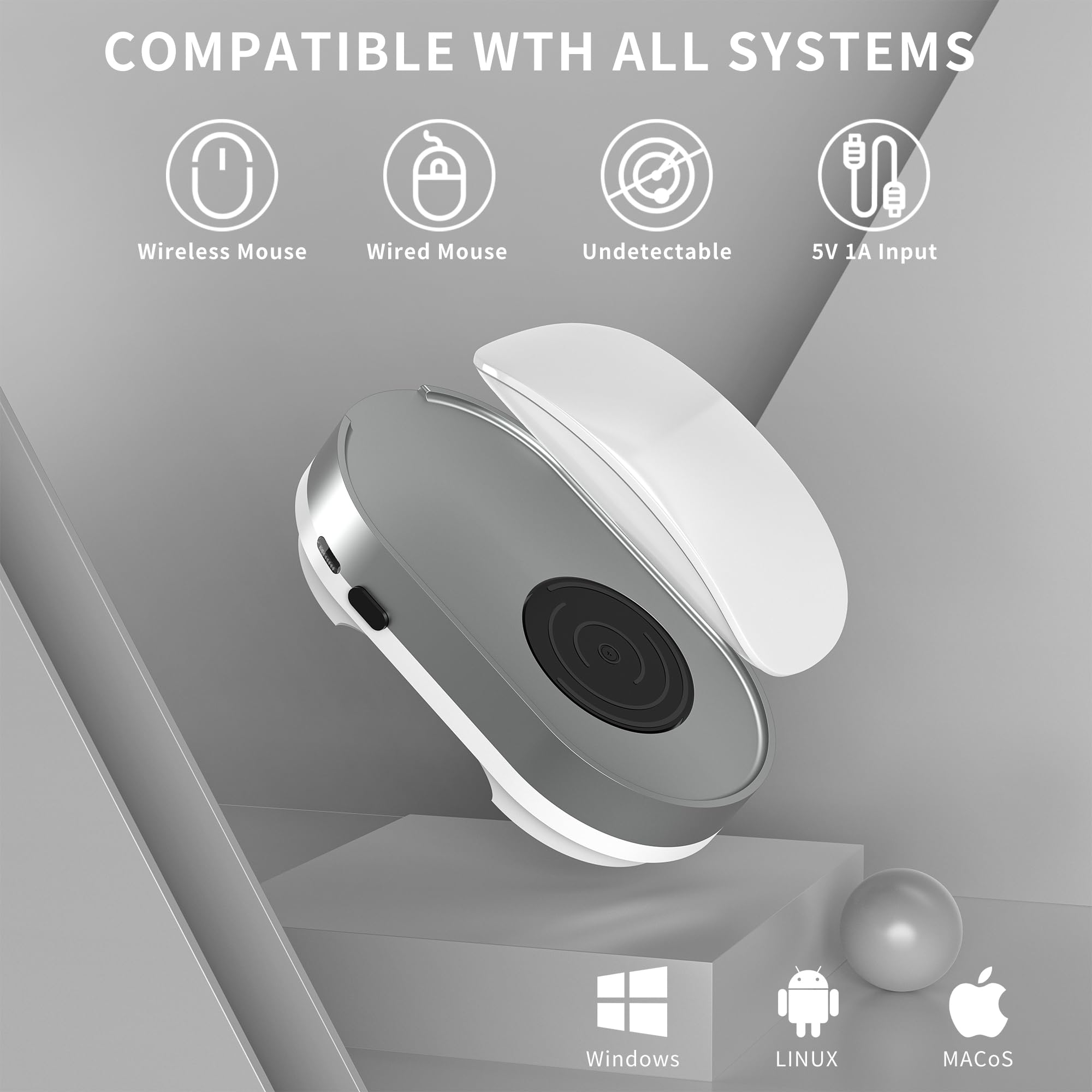 Jerryrun Mouse Jiggler, Undetectable Mouse Mover Device Wiggler Shaker With Drive Free Usb Cable And Usb C To Usb Adapter, Physi