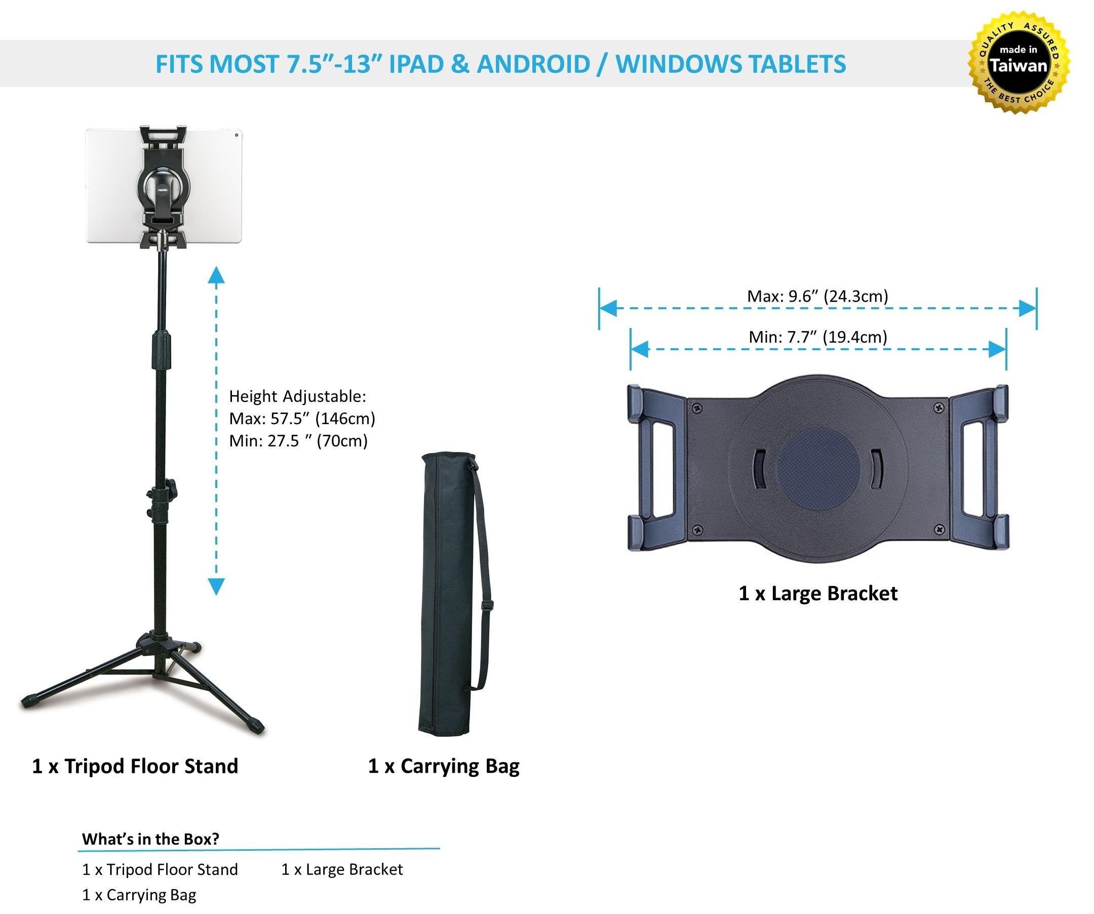 Aidata Us 5009B Viewstand Universal Tablet Tripod Base, Height Adjustable Pole From 70   146Cm (27.6'' To 57.5''), Strong Spring