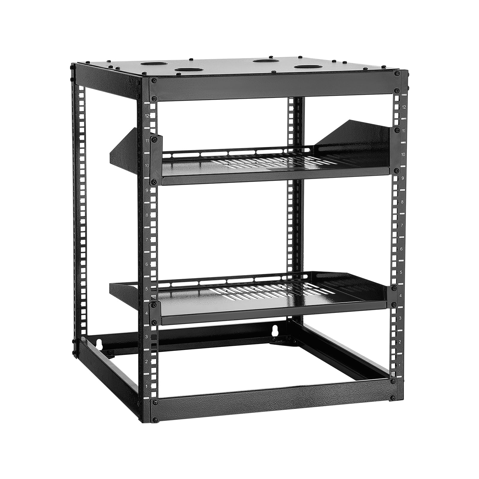 VEVOR 12U Server Rack, Open Frame Network Rack for IT & AV Gear, Floor Standing or Wall Mounted,with 2PCS 1U Rack Shelves & Moun