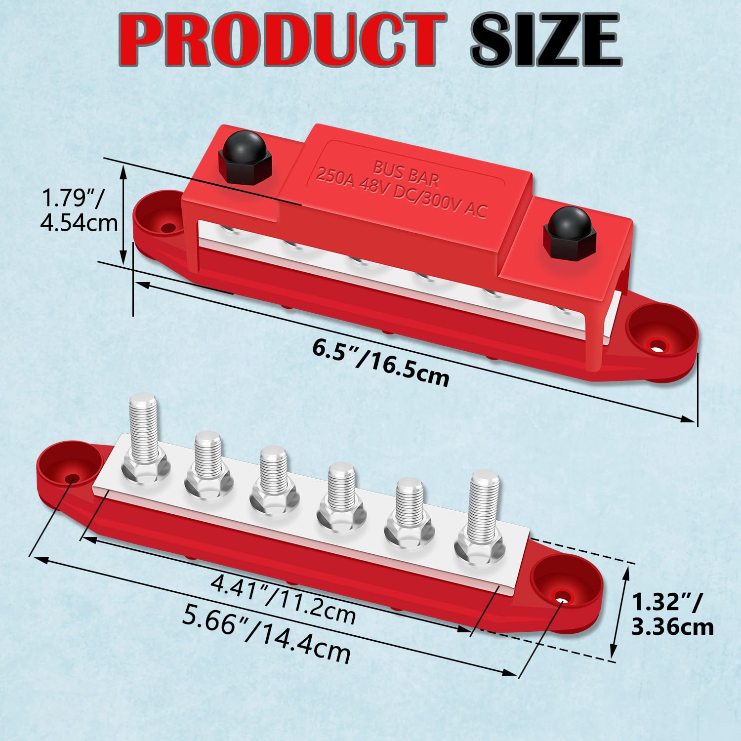 Aienxn 250A 12V Bus Bar Marine, 1/4'' Power Distribution Block, Battery Buss Bar, Automotive Busbar Terminal Block For Car And B