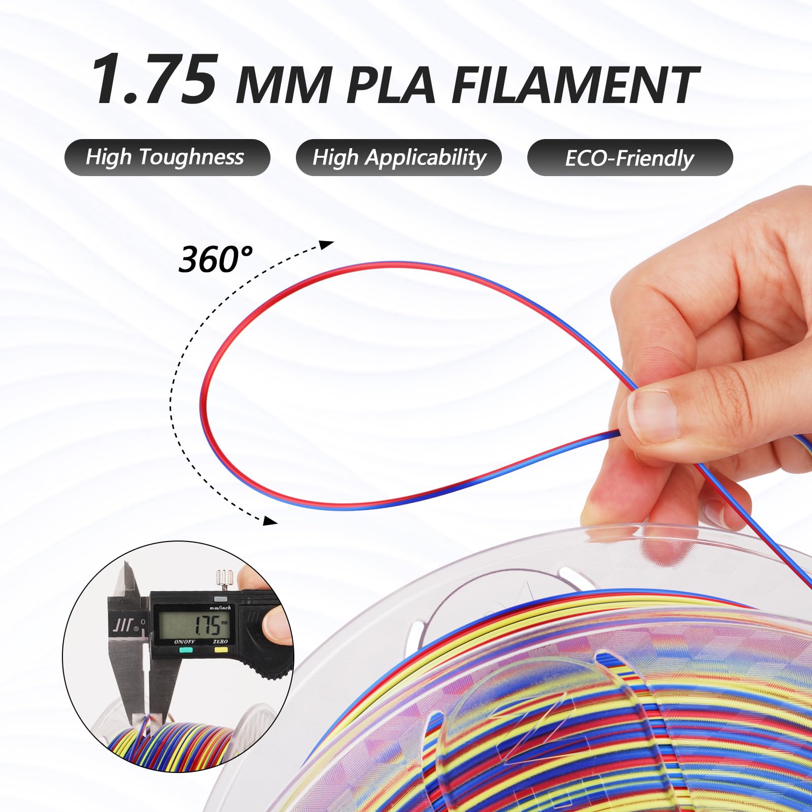 Amolen Silk Pla 3D Printer Filament Bundle, Pla Filament 1.75Mm Shiny Multicolor Rainbow Pack, Fast Color Change 3D Printing Fil