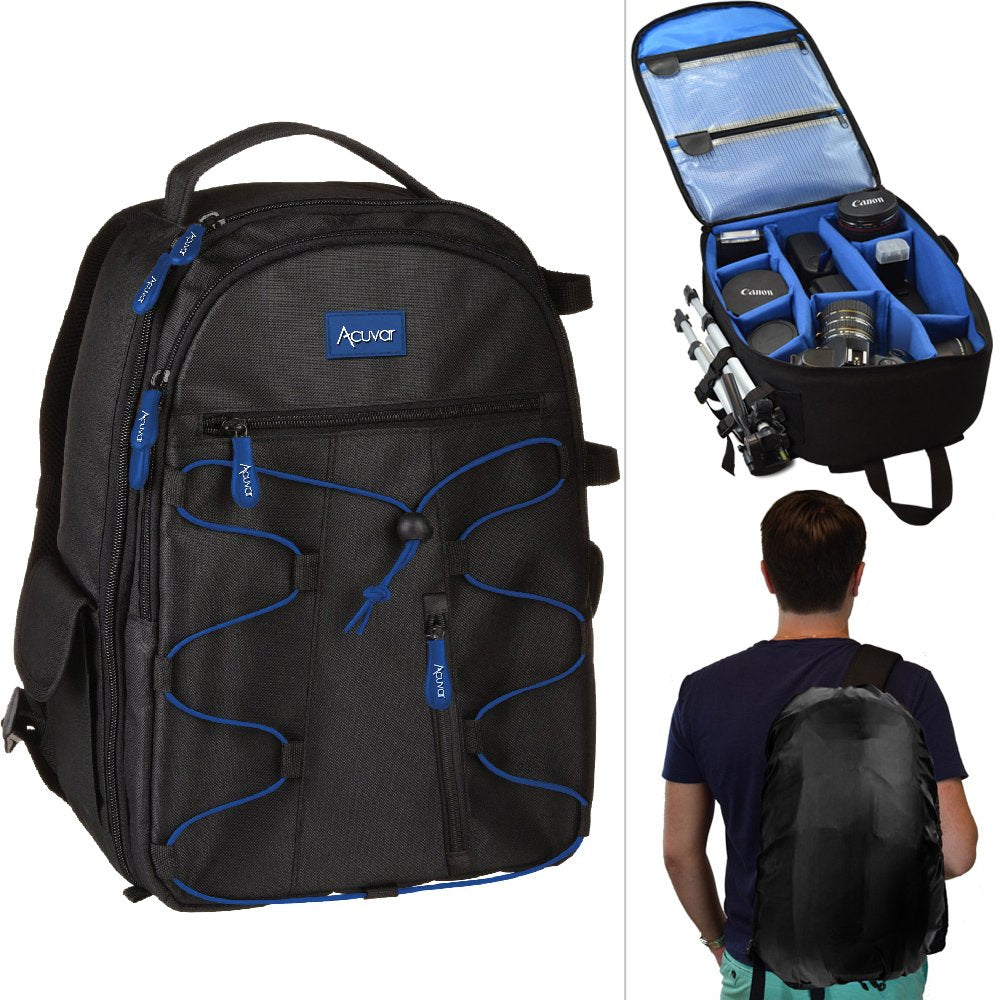 Acuvar Professional DSLR Camera Backpack with Rain Cover for Canon, Nikon, Sony, Olympus, Samsung, Panasonic, Pentax models.