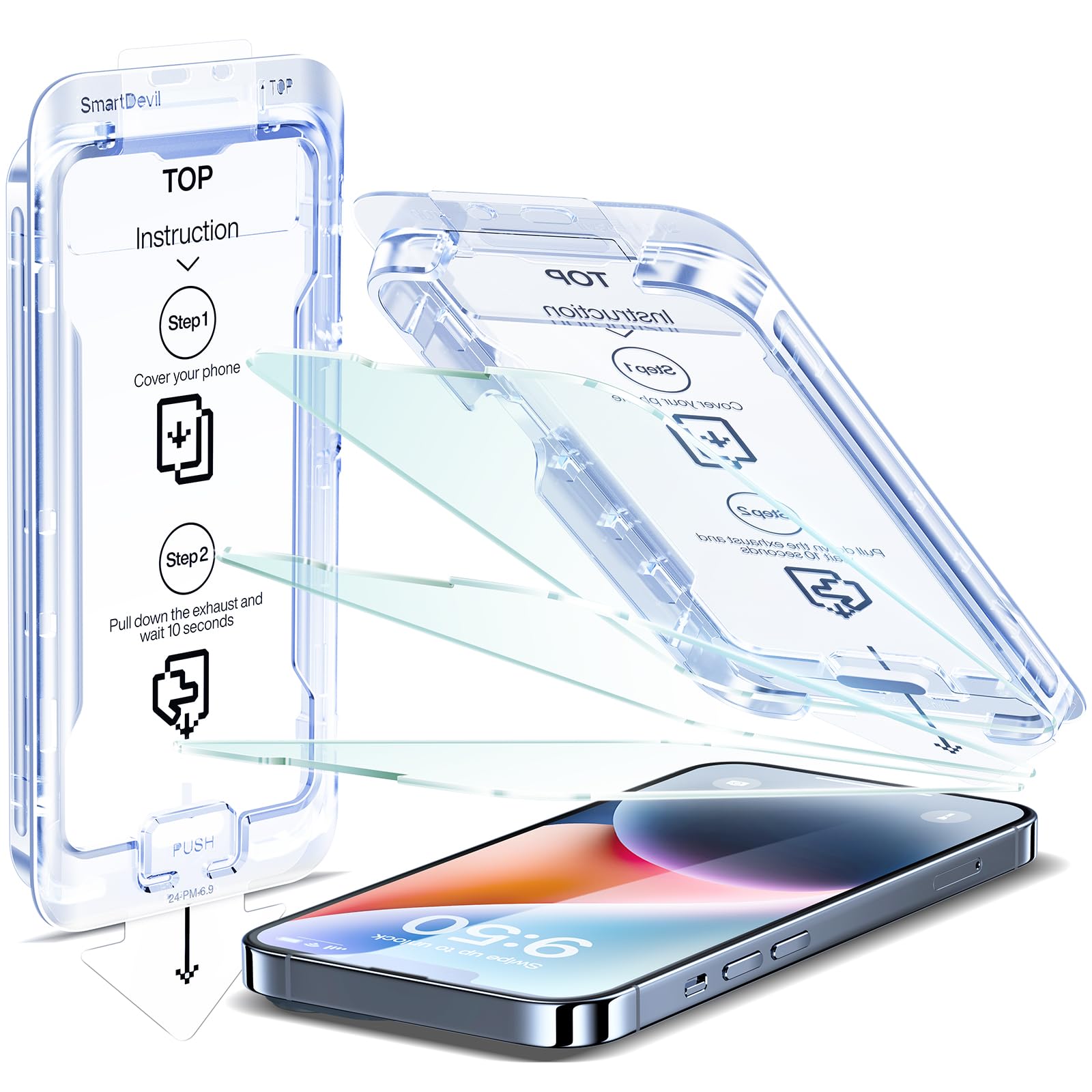 Smartdevil 3 Pack Screen Protector For Iphone 15 Plus (6.1 Inch) Tempered Glass, Hd Clear Film, Easy Installation, Dust Free & B