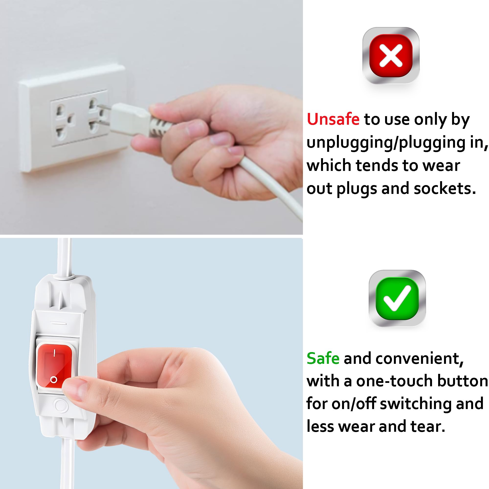 Extension Cord Waterproof, Fiabtool 16.4 Ft Extension Cord With Led Switch, 1875W/15A Heavy Duty 3 Prong Plugs, 18/3 Sjt Extensi