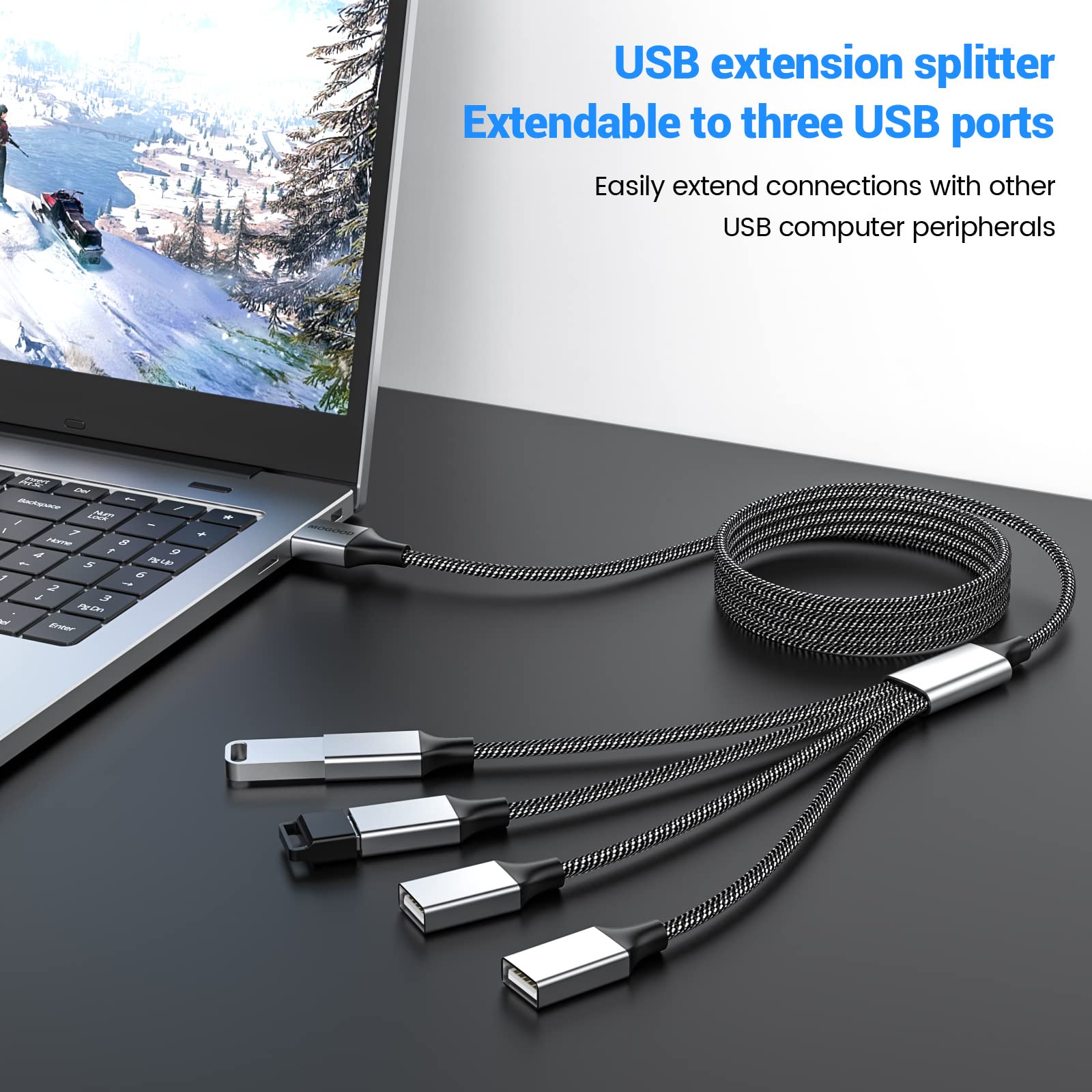 Mogood 4 In 1 Usb Splitter Cable,Usb To Usb Cable Adapter,Usb To 4 Usb Adapter,Splitter 4 Usb Cable,Usb Power Split Adapter For Data Charging Power Adapter For Mac,Car, Xbox One, Ps4, Ps5, Pc