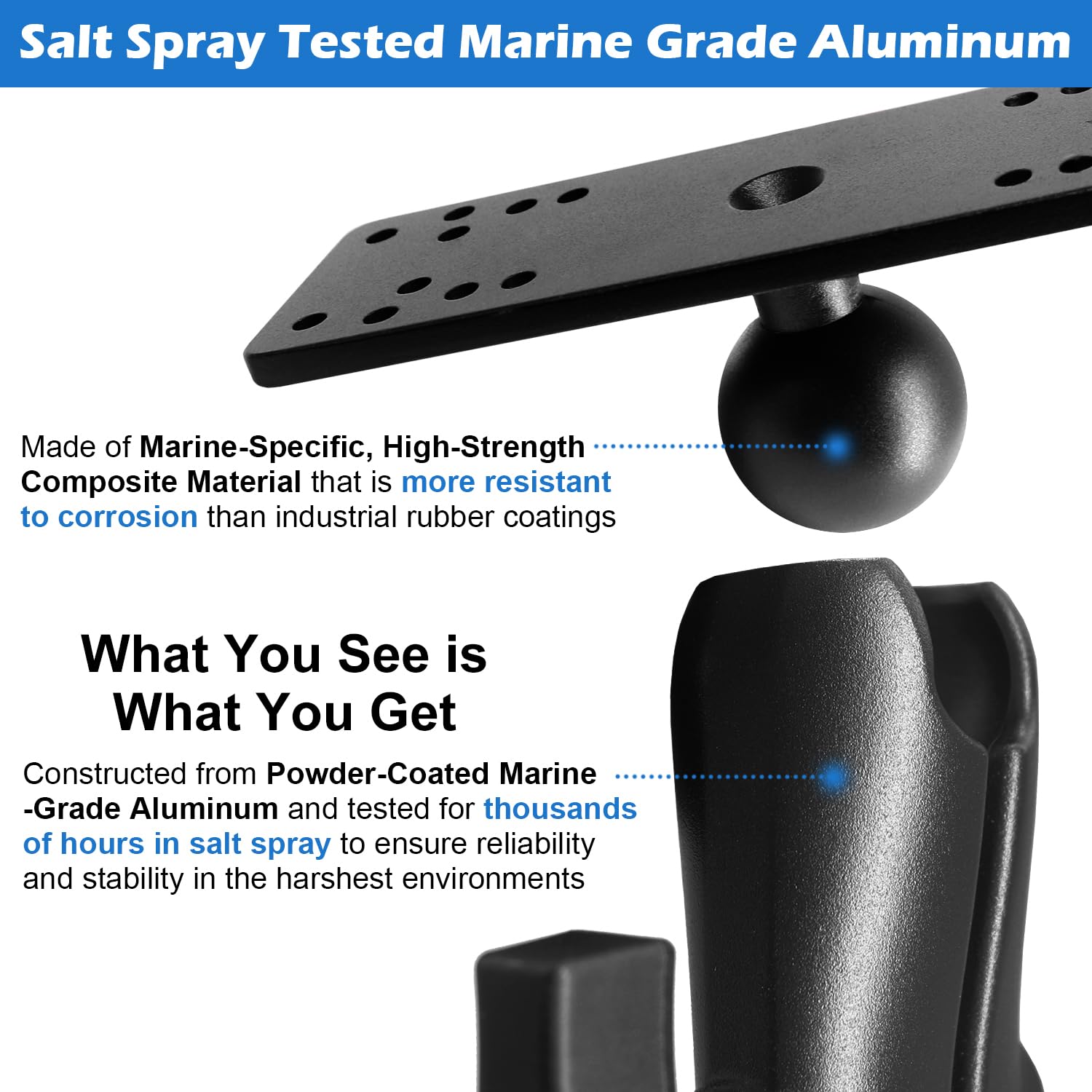 Windfrd Aluminum Fish Finder Mount With 1.5'' / C Size Ball, Medium Arm Marine Electronic/Depth Finder Mount For Boat, High Salt