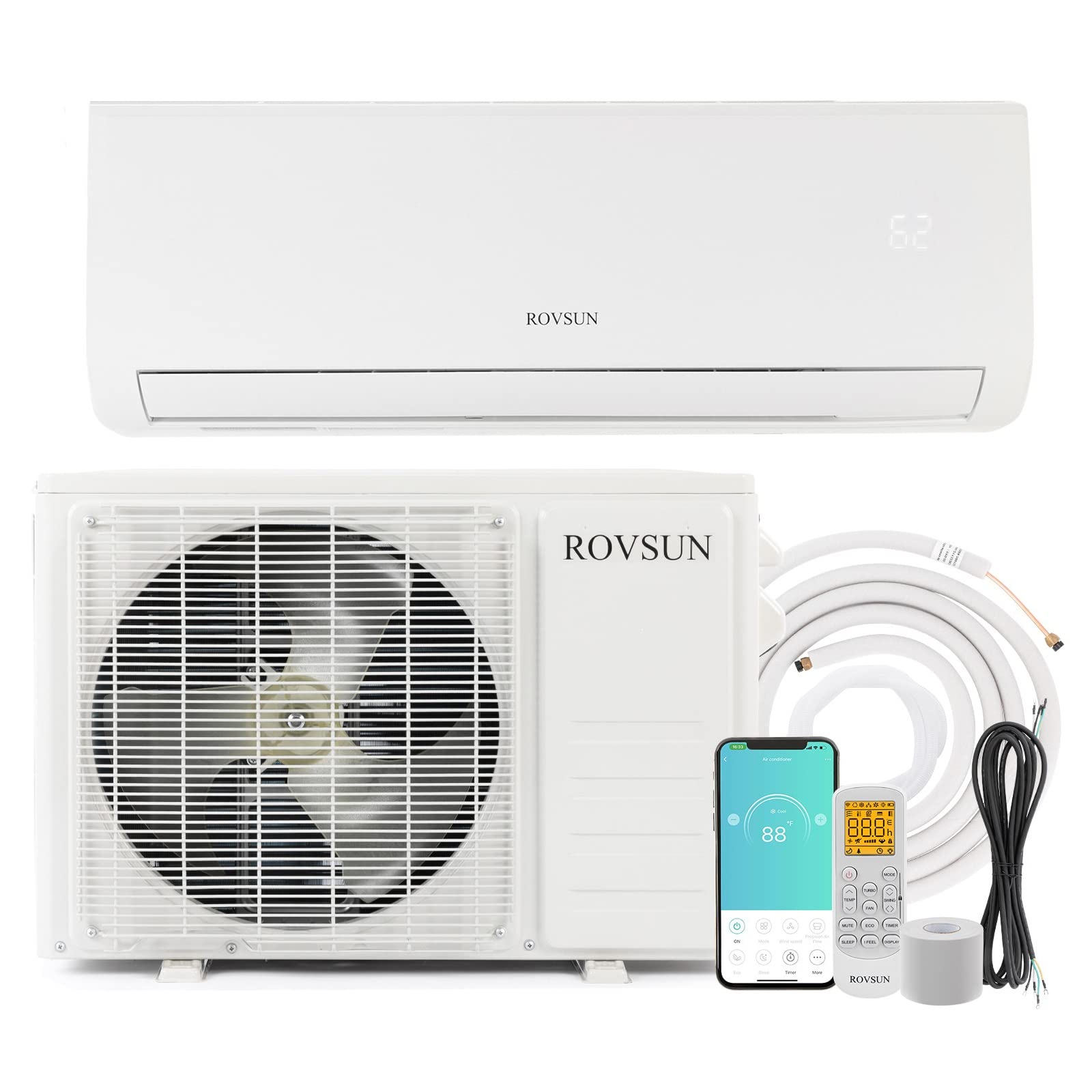 Rovsun 12,000 Btu Wifi Enabled Mini Split Acheating System With Inverter, 19 Seer 230V Energy Saving Ductless Split System Air C