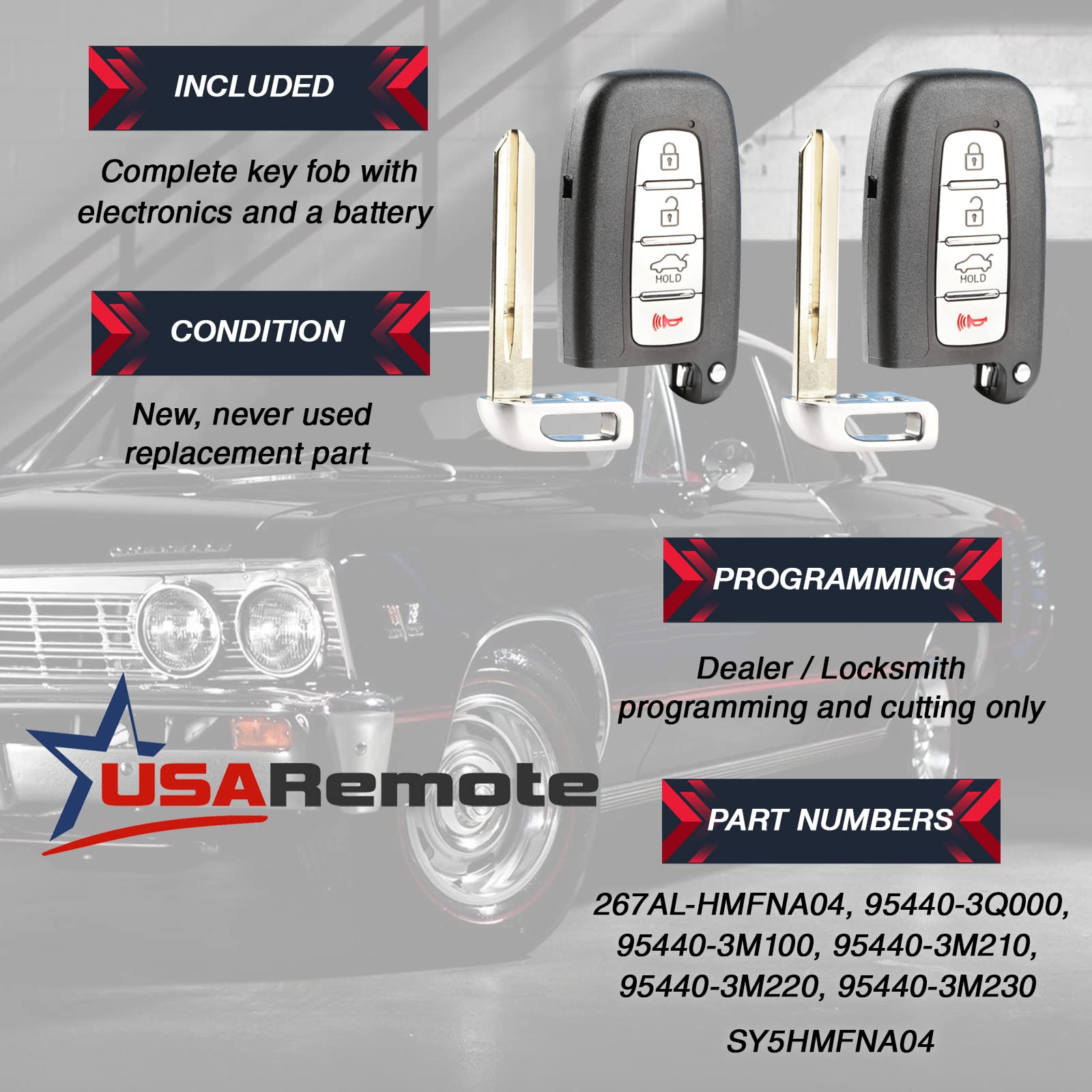 Key Fob Fits Hyundai Kia Smart Keyless Entry Remote 2010 2011 2012 2013 2014 2015 (Sy5Hmfna04), Set Of 2