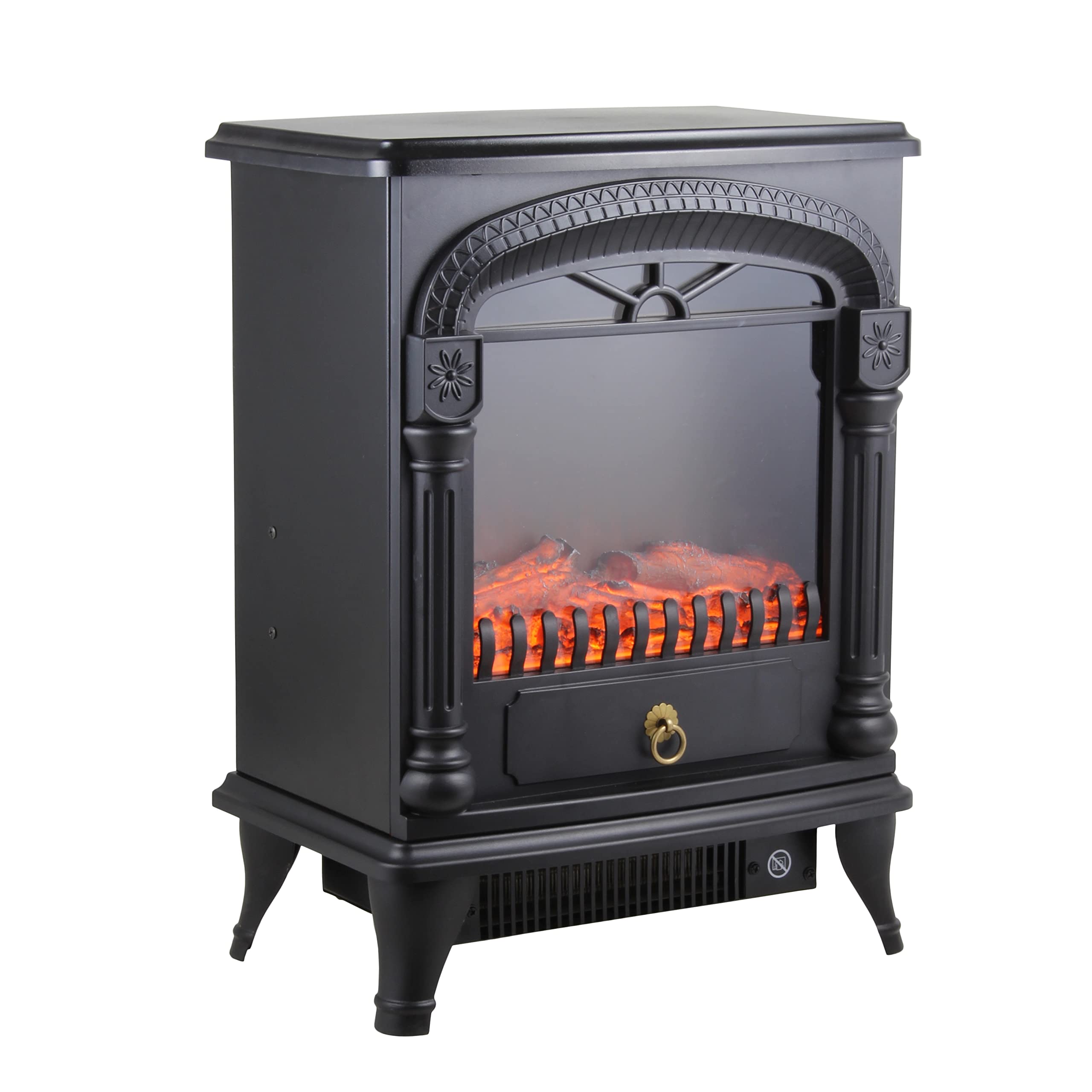 Comfort Zone Electric Fireplace Space Heater, Traditional Warm Stove Style, Realistic 3D Flame Effect, Adjustable Thermostat, & 