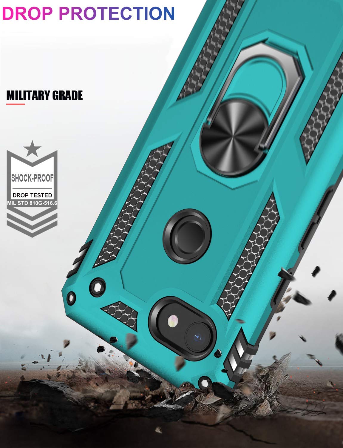 Lumarke Google Pixel 3A Military Grade Case   Teal, 16Ft Drop Tested, Magnetic Ring Kickstand, Car Mount Holder