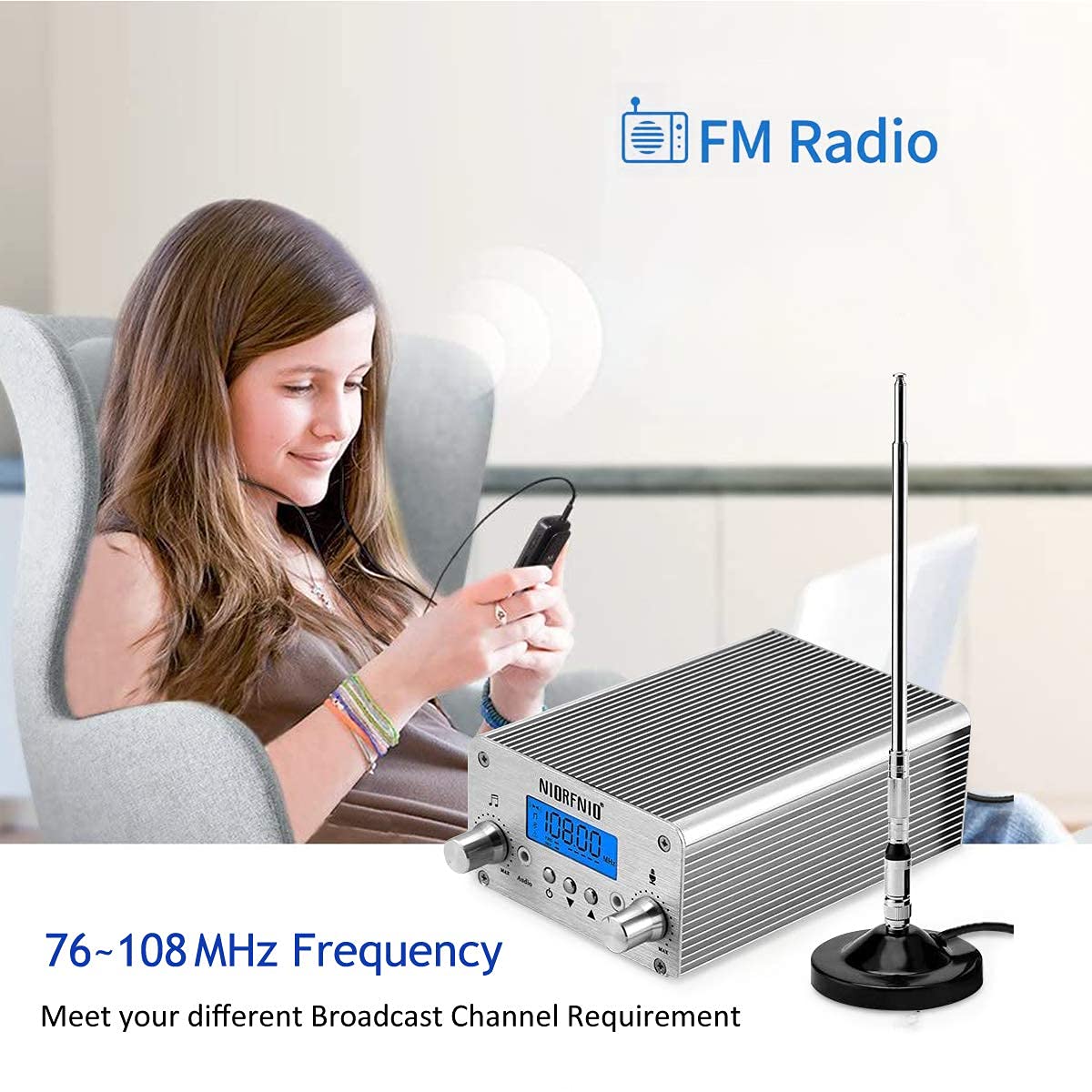 Niorfnio 15W Fm Transmitter   Bluetooth Wireless Stereo Broadcasting Range 87 108Mhz Transmitter, Used In Churches, Cars, Shoppi